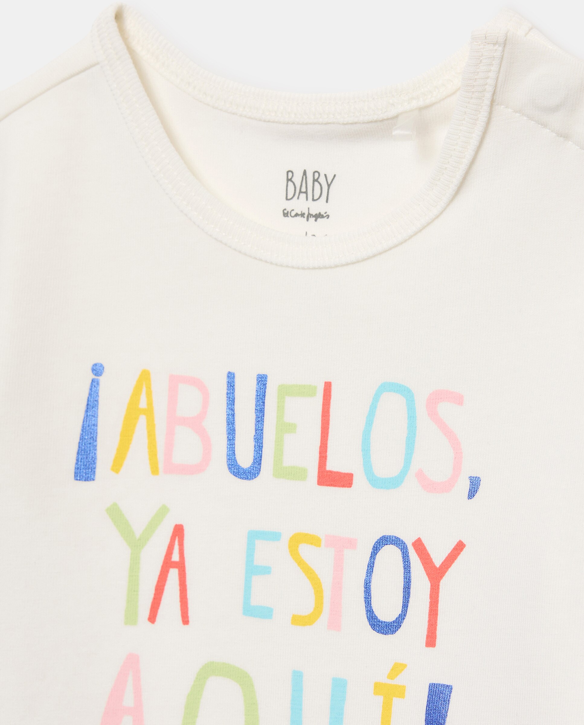 Body de Bebé com Mensagem "Abuelos ya Estoy Aquí!" Baby El Corte Inglés Branco-marfim-3