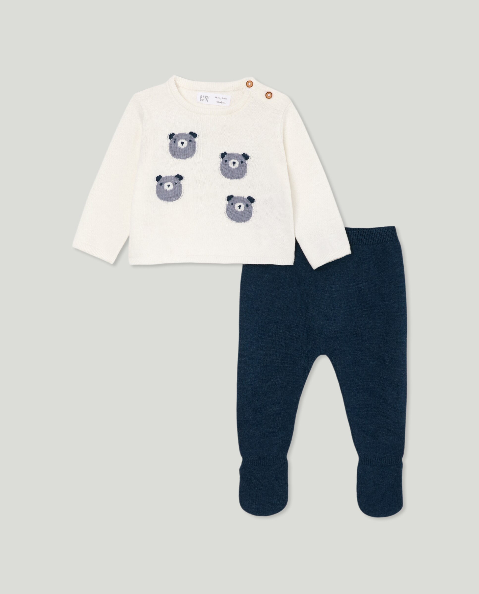 Imagem 0 de Conjunto Comprido de Bebé em Malha Fina Jacquard