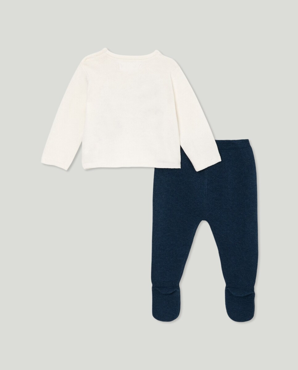 Conjunto Comprido de Bebé em Malha Fina Jacquard 430 Azul Escuro-2