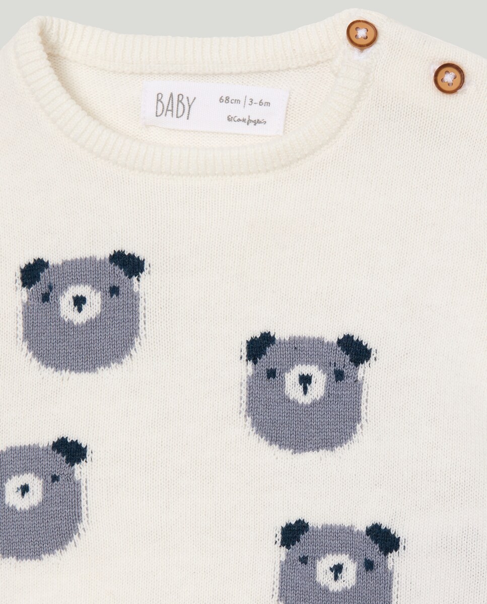 Conjunto Comprido de Bebé em Malha Fina Jacquard 430 Azul Escuro-3