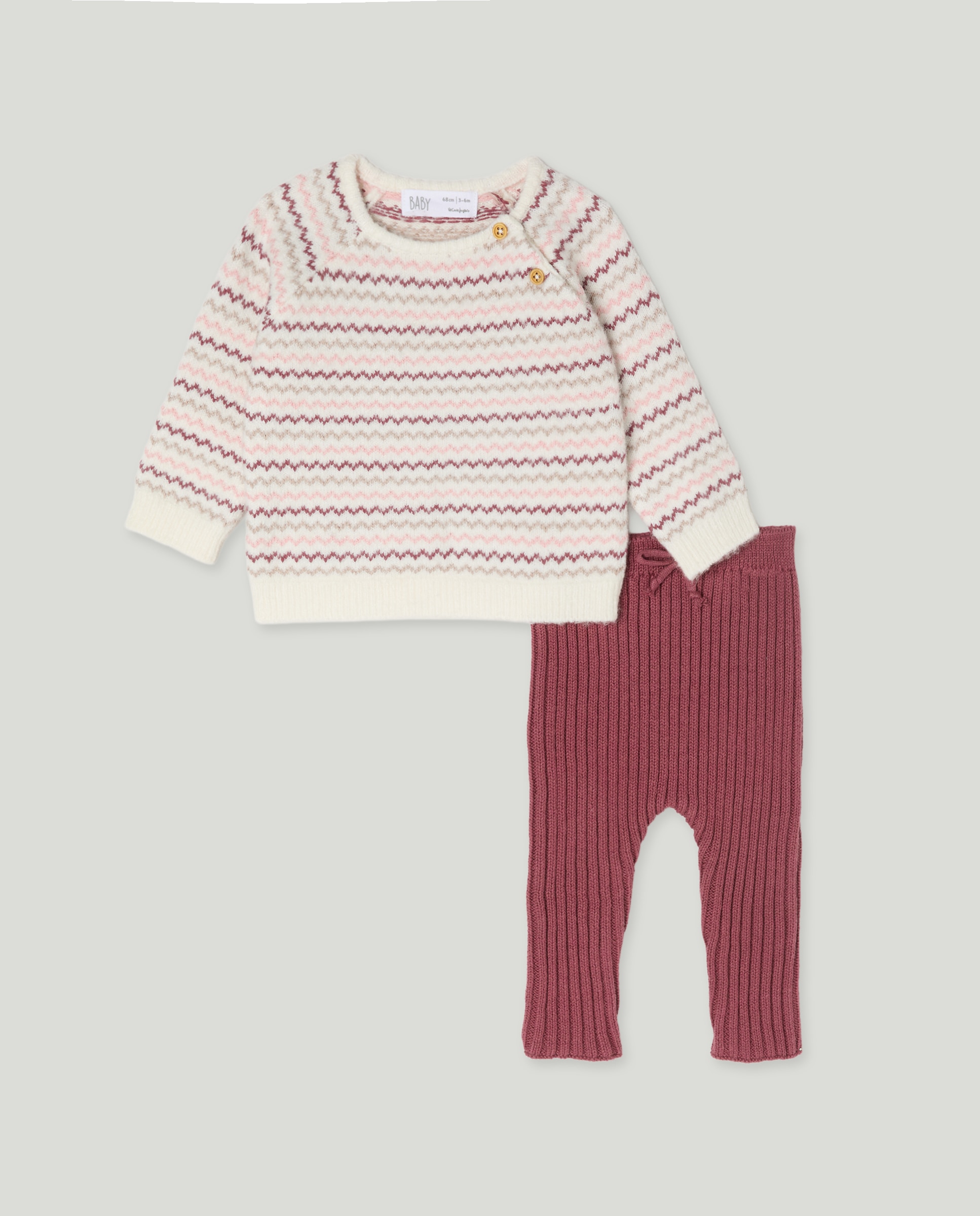 Imagem 0 de Conjunto Liso de Tricot de Bebé com Jacquard