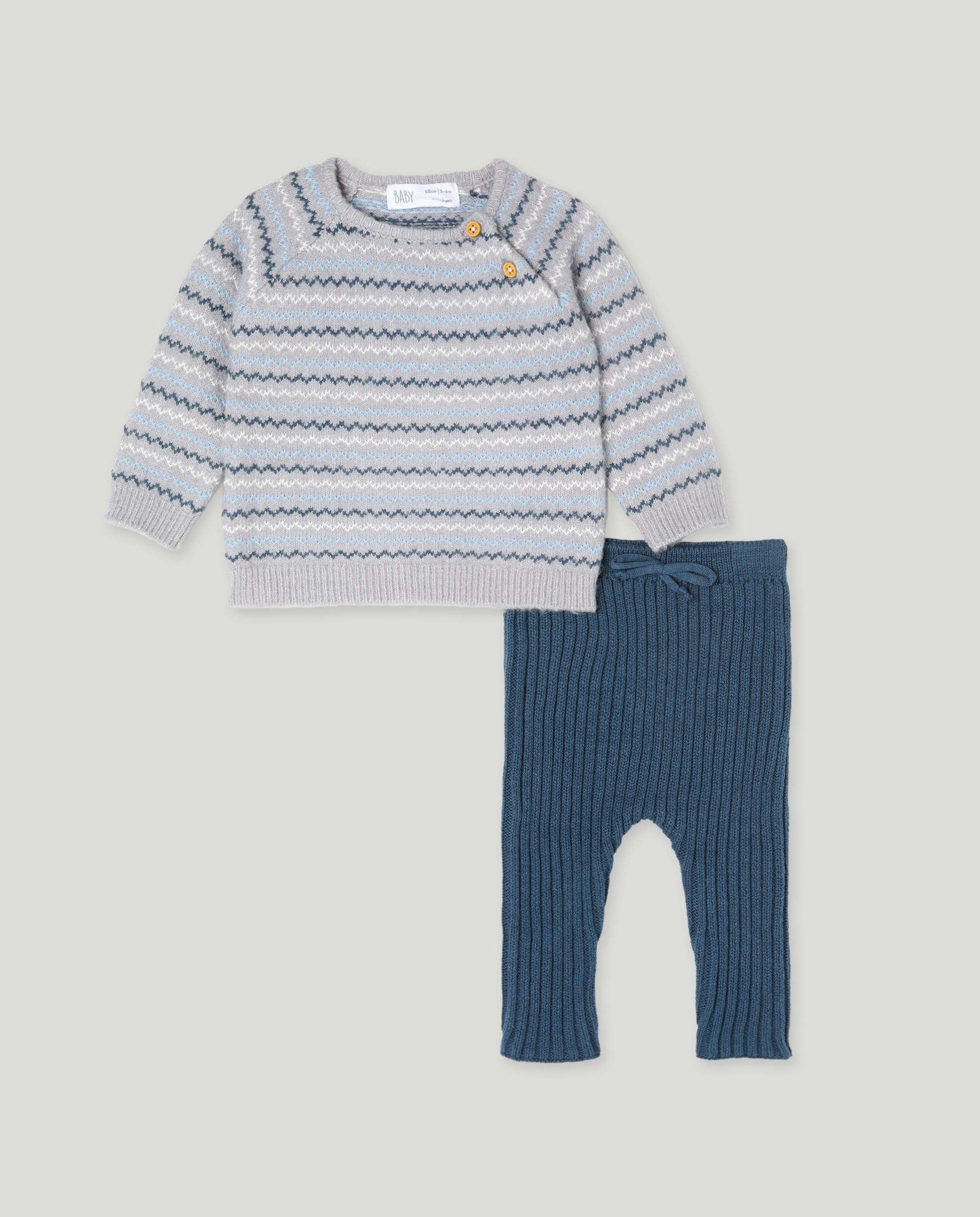 Conjunto Liso de Tricot de Bebé com Jacquard 430 Azul Escuro-1