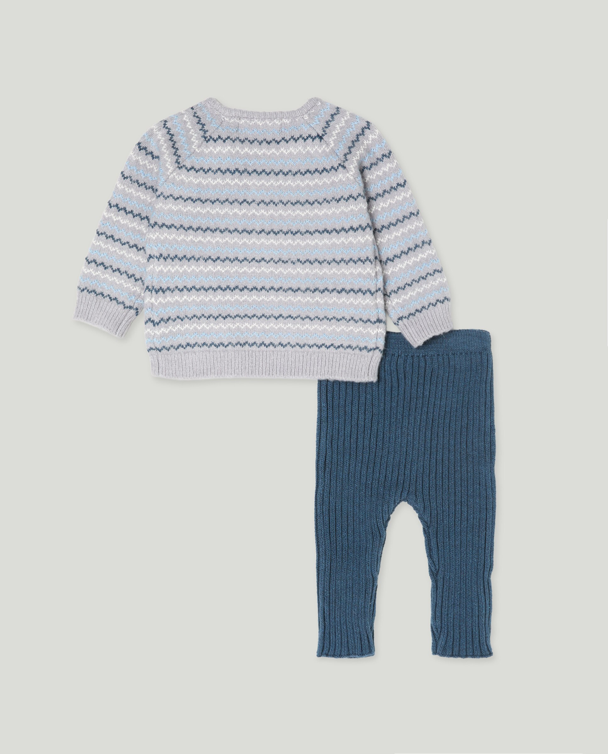 Conjunto Liso de Tricot de Bebé com Jacquard 430 Azul Escuro-2