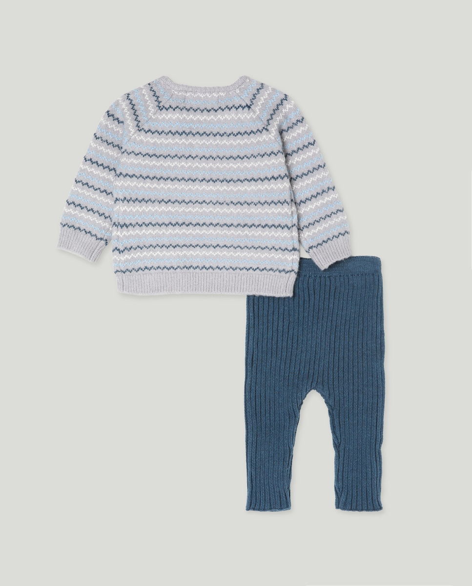 Conjunto Liso de Tricot de Bebé com Jacquard 430 Azul Escuro-2