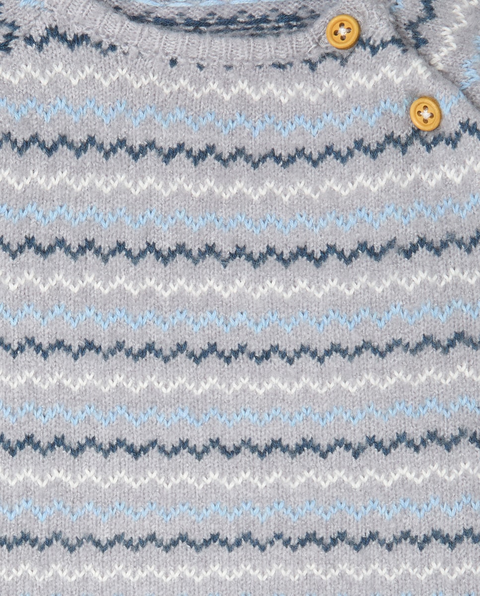 Conjunto Liso de Tricot de Bebé com Jacquard 430 Azul Escuro-3