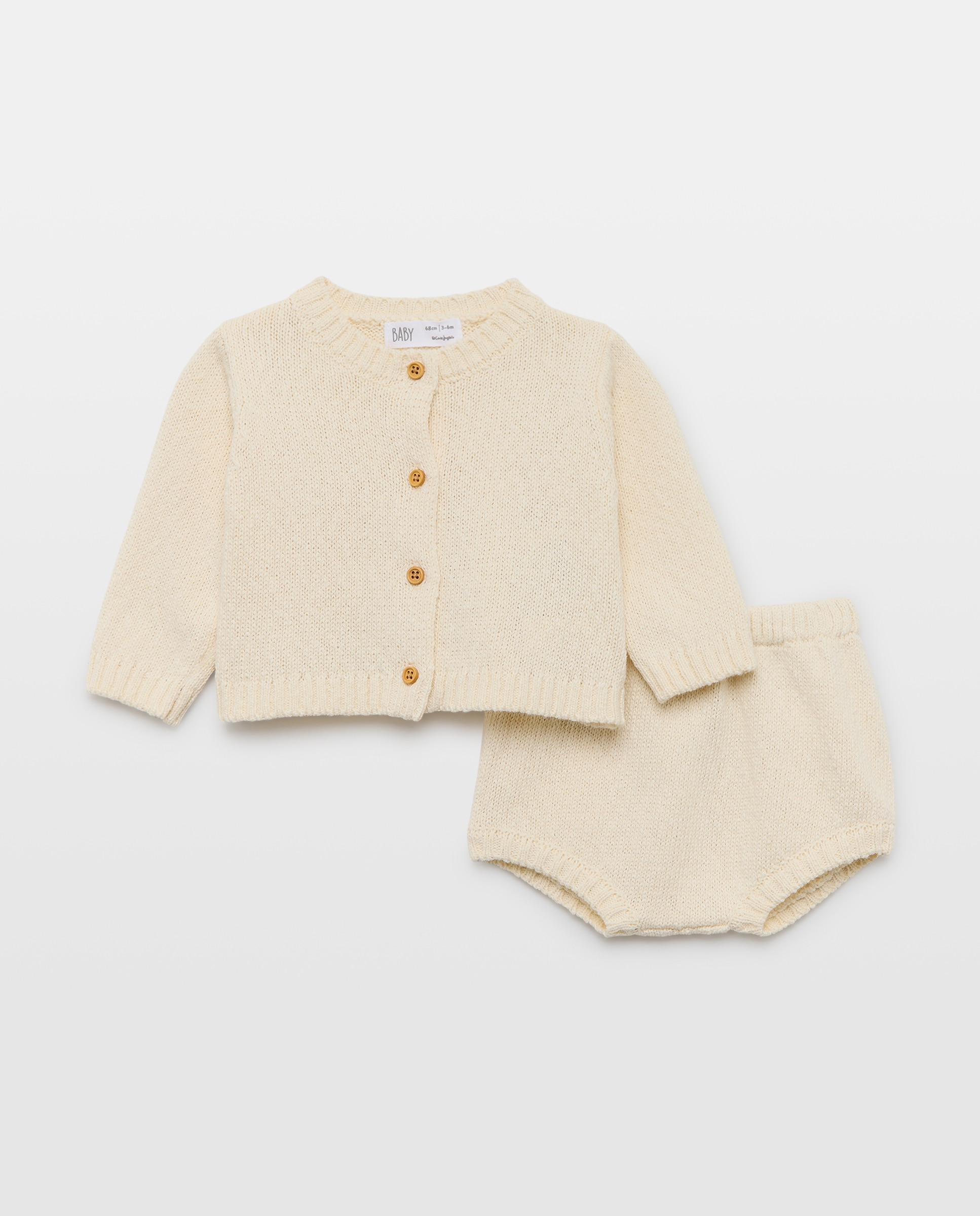 Imagen 0 de Conjunto 2 piezas tricot de chaqueta y pantalón corto de bebé 120 Crudo
