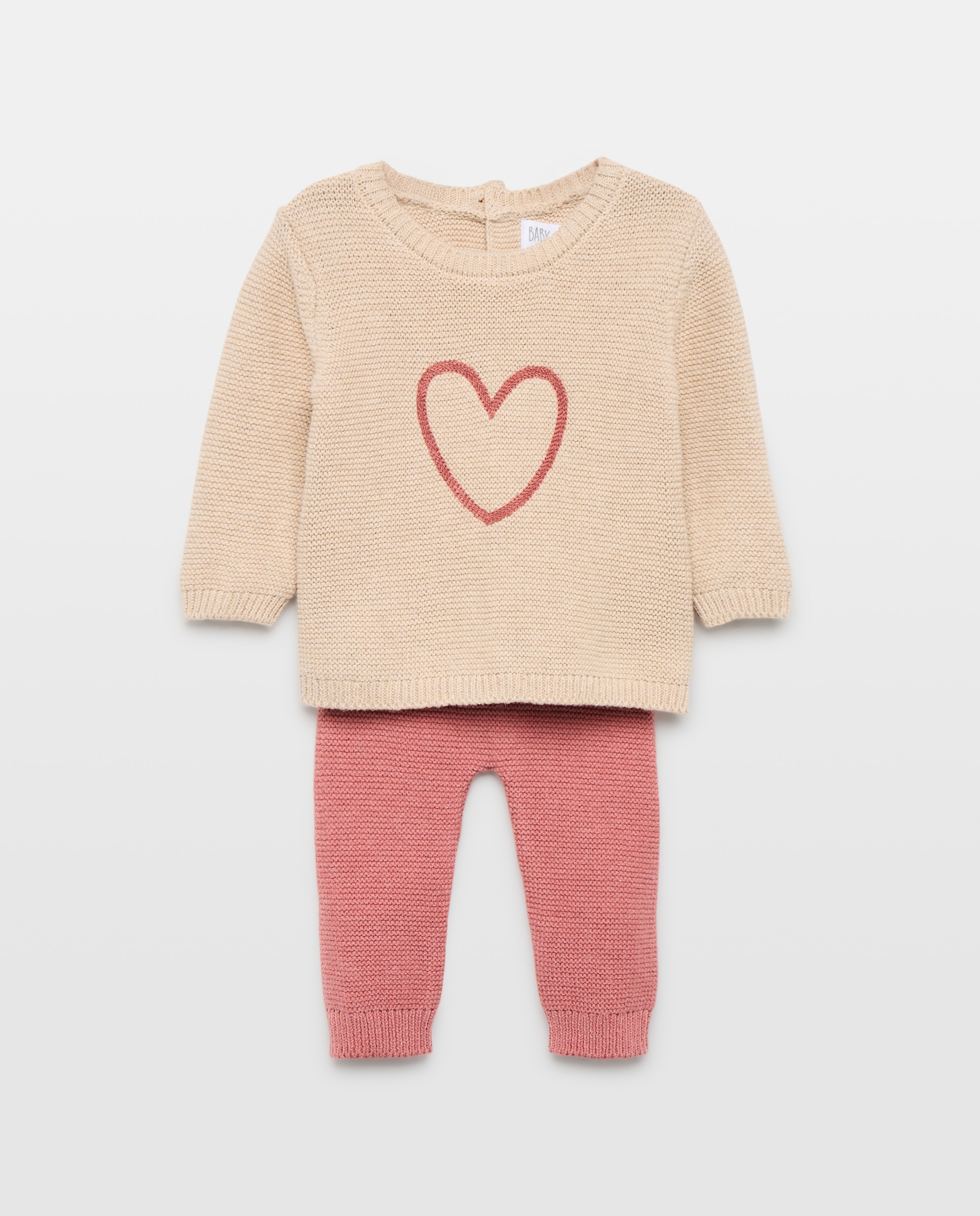 Imagen 0 de Conjunto de 2 piezas manga larga y pantalón largo tricot con bodoques de bebé 230 Rosa oscuro