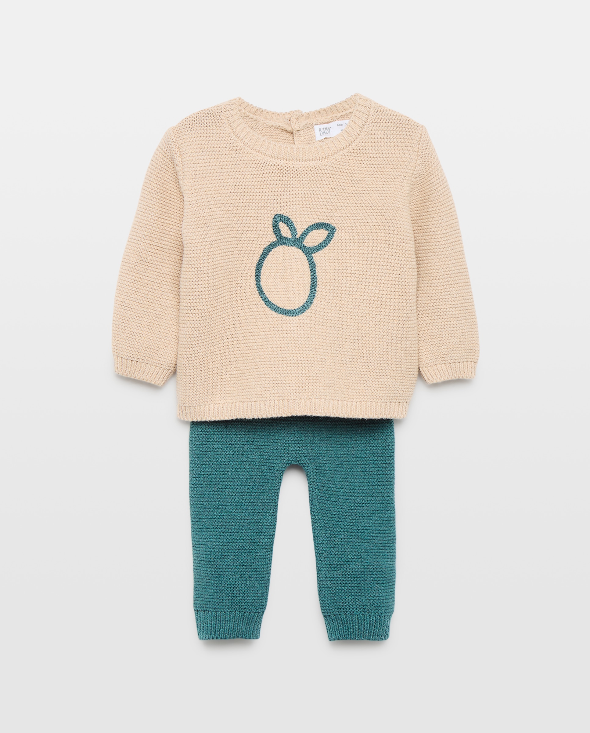 Imagen 0 de Conjunto de 2 piezas manga larga y pantalón largo tricot con bodoques de bebé 510 Verde claro
