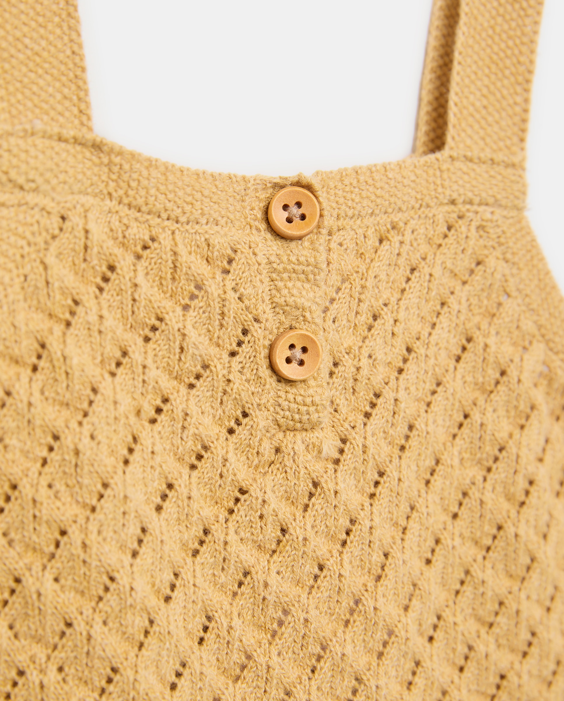 Jardineiras Tipo Calções de Tricot Liso de Bebé Mostarda-3