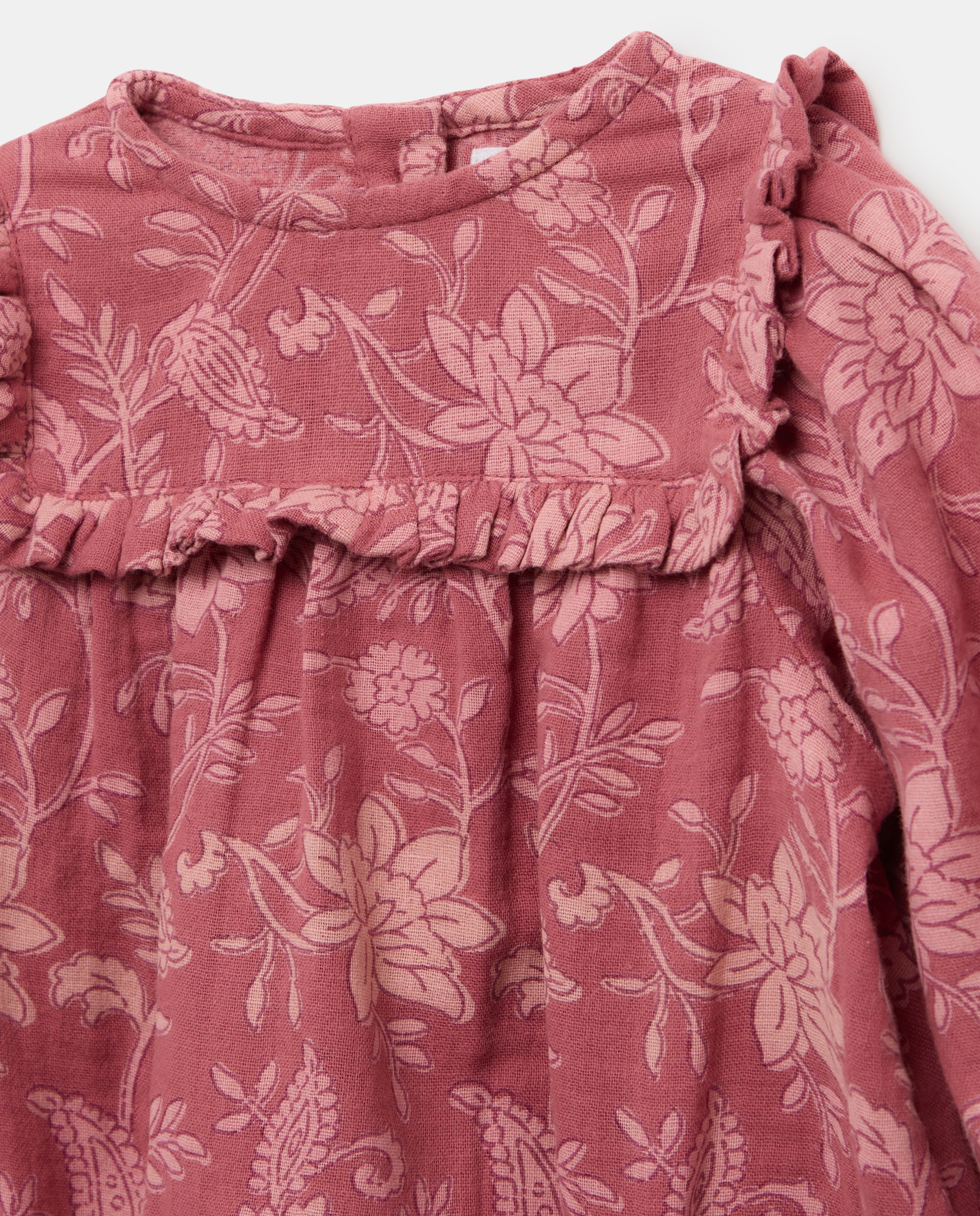 Babygrow de Bebé com Manga Comprida Plana e All Over Print Rosa-3