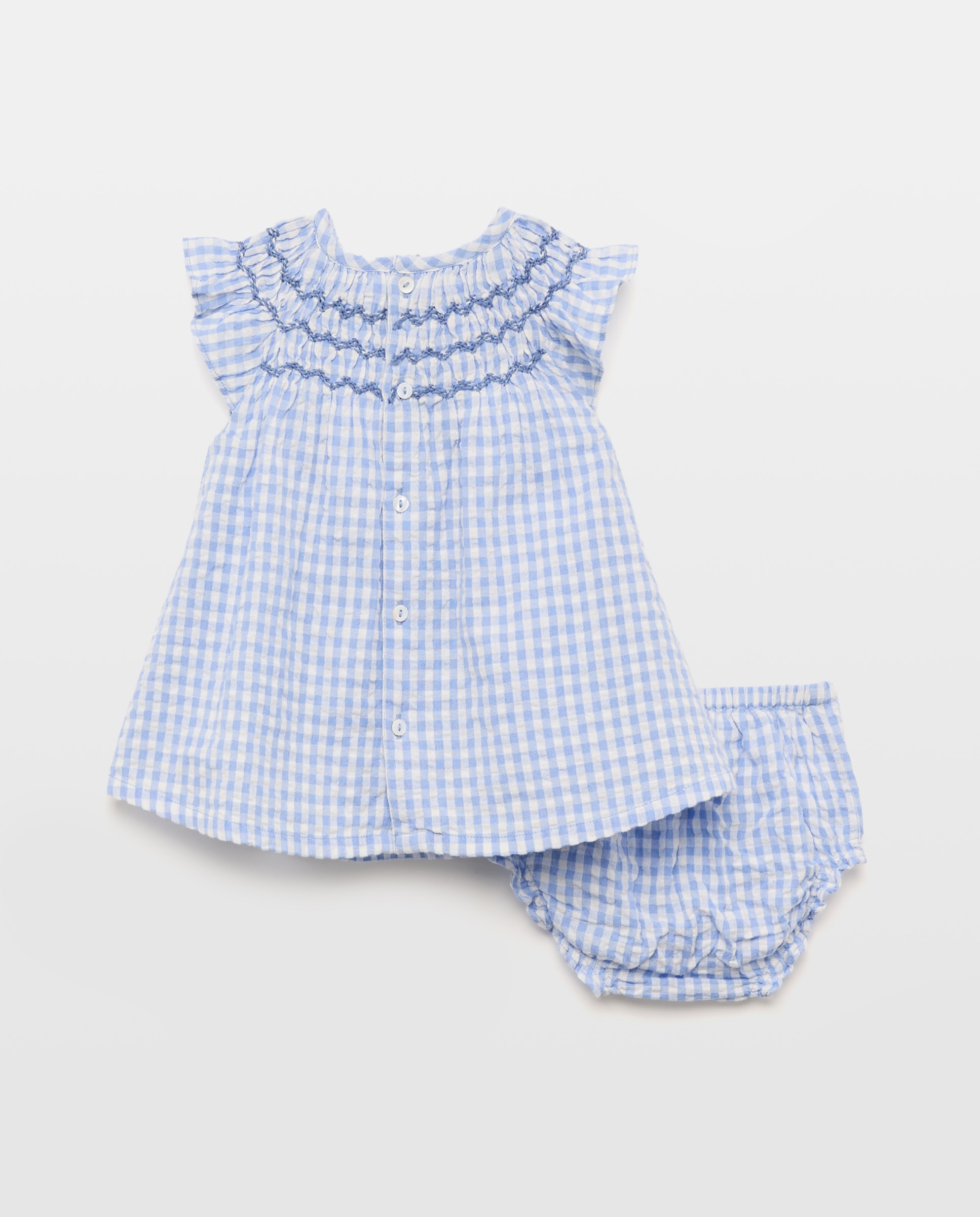 Vestido Vichy de Bebé com Manga Curta Baby El Corte Inglés Azul-2