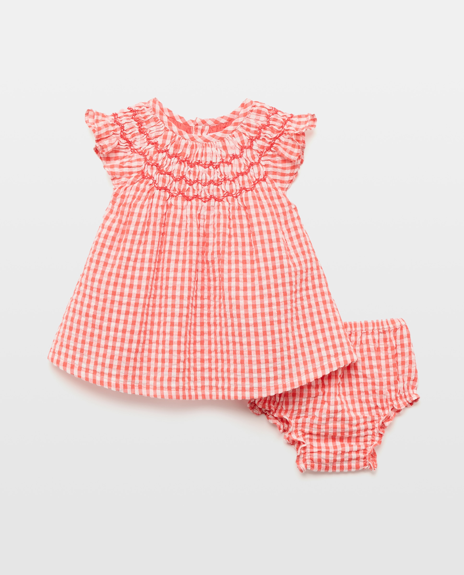 Vestido Vichy de Bebé com Manga Curta Baby El Corte Inglés Rosa-1