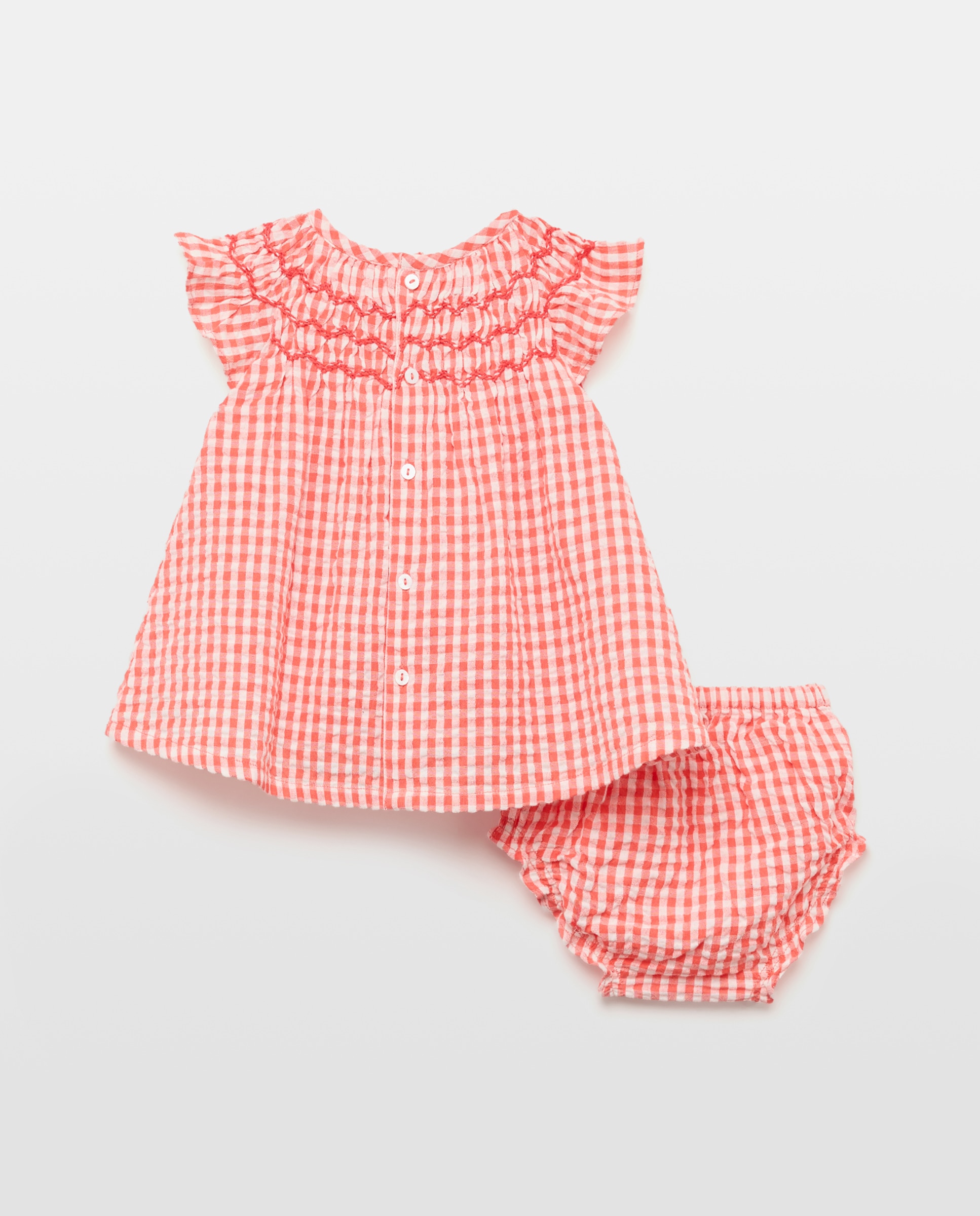 Vestido Vichy de Bebé com Manga Curta Baby El Corte Inglés Rosa-2