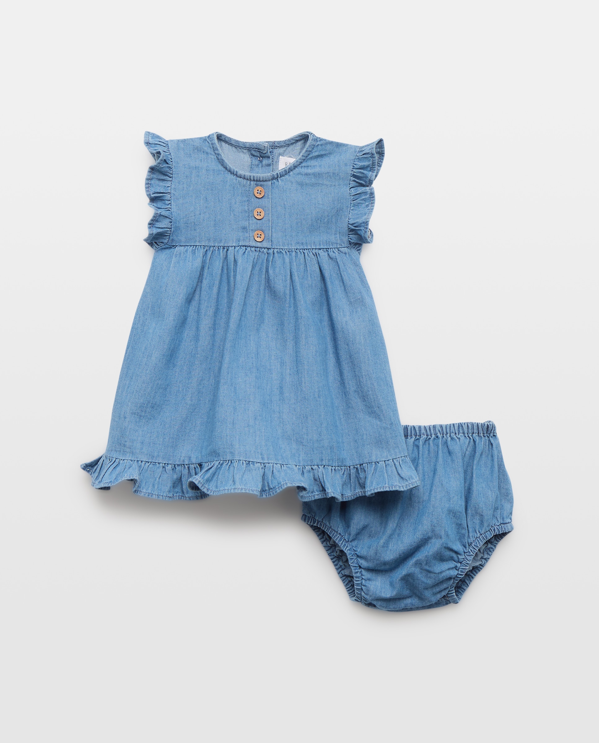 Vestido de Bebé em Tecido Chambray com Manga Curta e Botões Baby El Corte Inglés 400 Azul-1