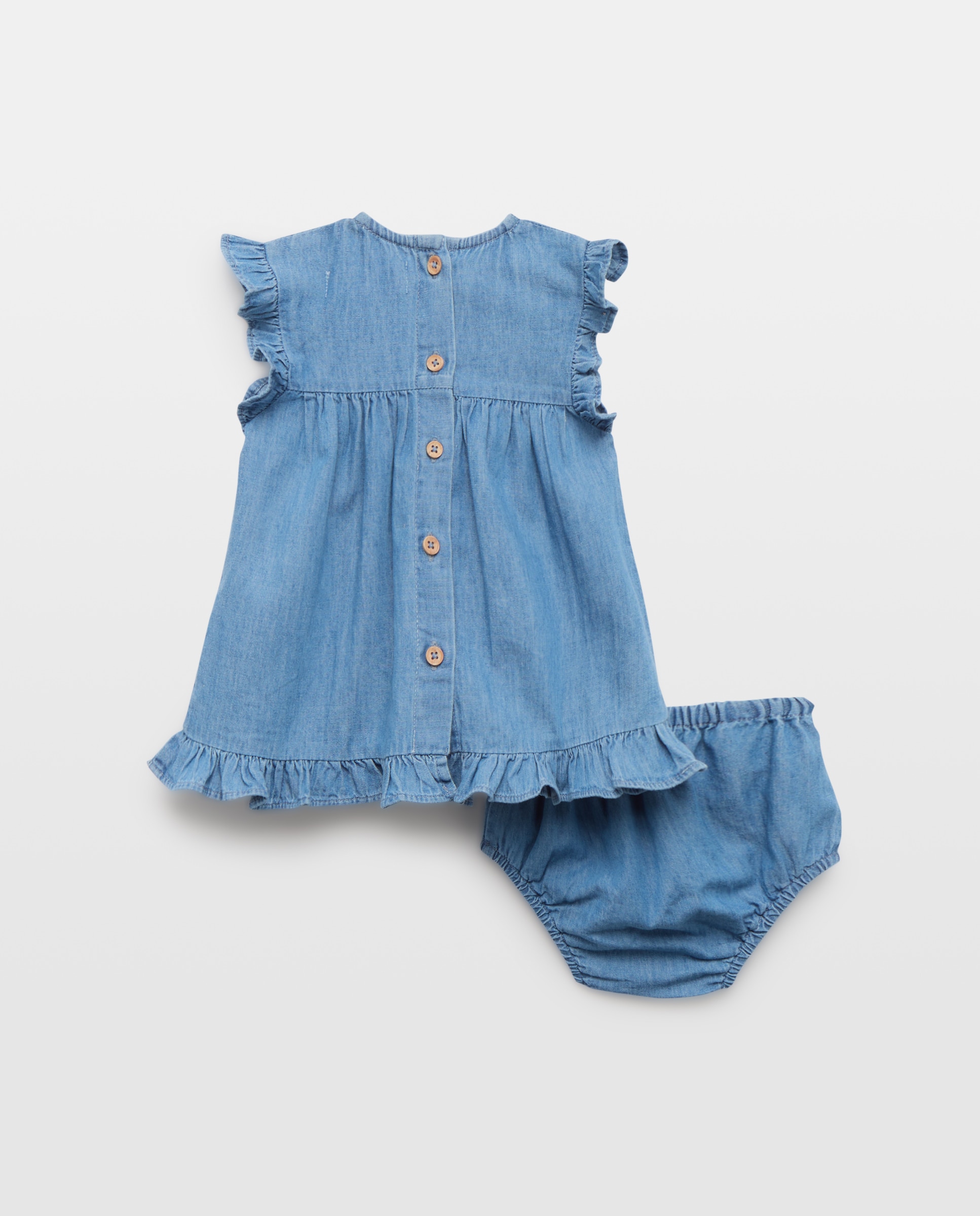 Vestido de Bebé em Tecido Chambray com Manga Curta e Botões Baby El Corte Inglés 400 Azul-2