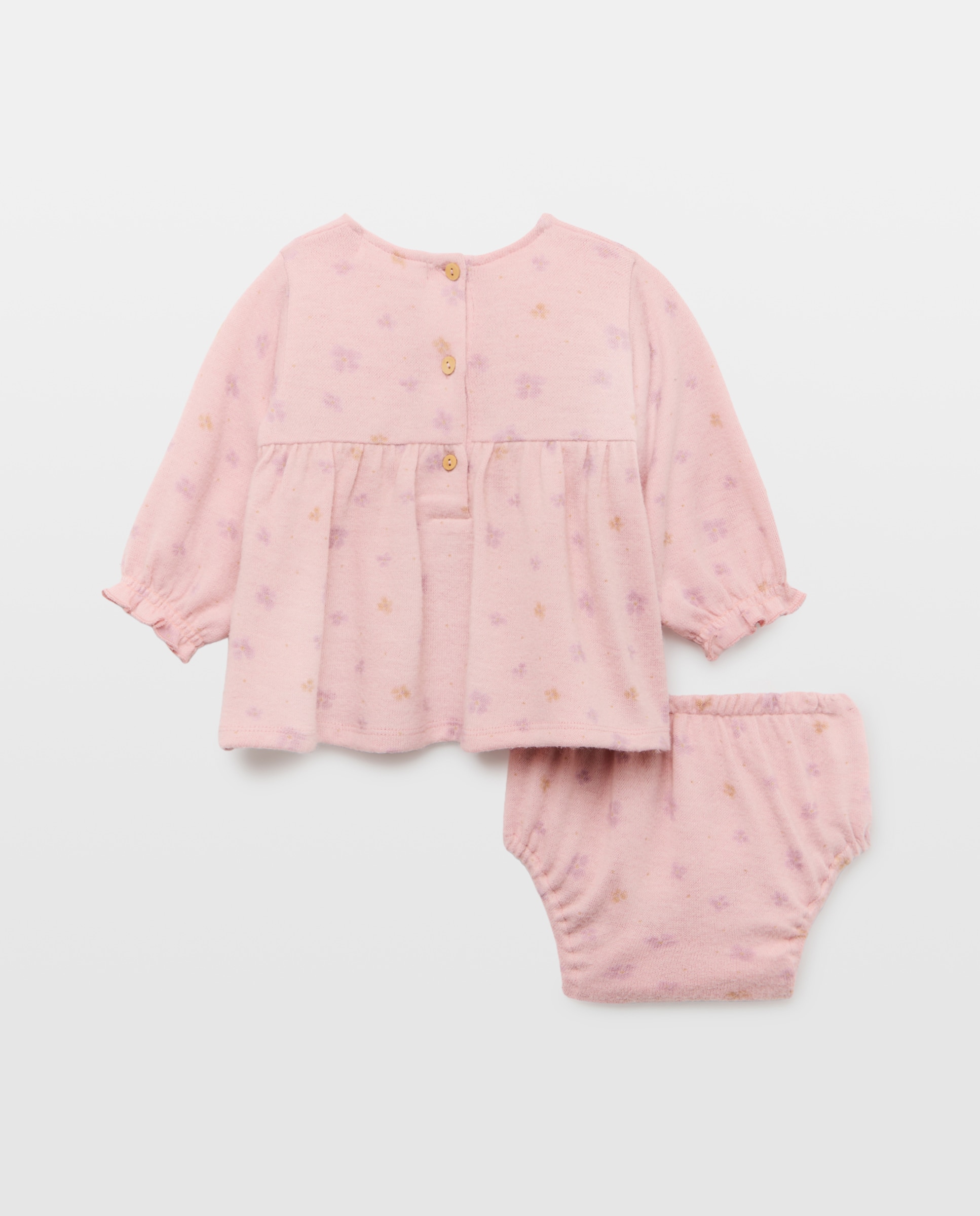 Vestido de Ponto Liso Cortado de Bebé Rosa-2