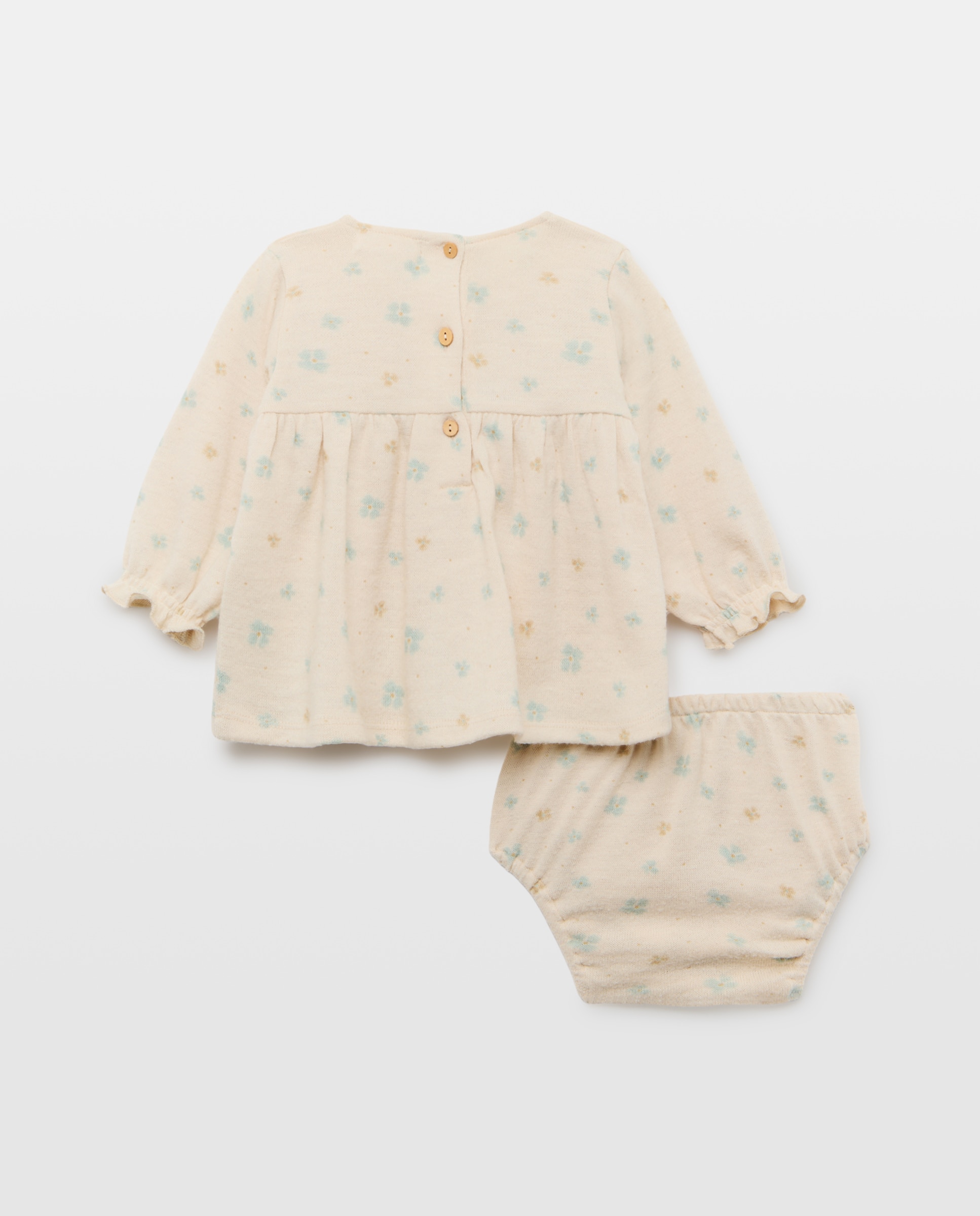 Vestido de Ponto Liso Cortado de Bebé Branco-2