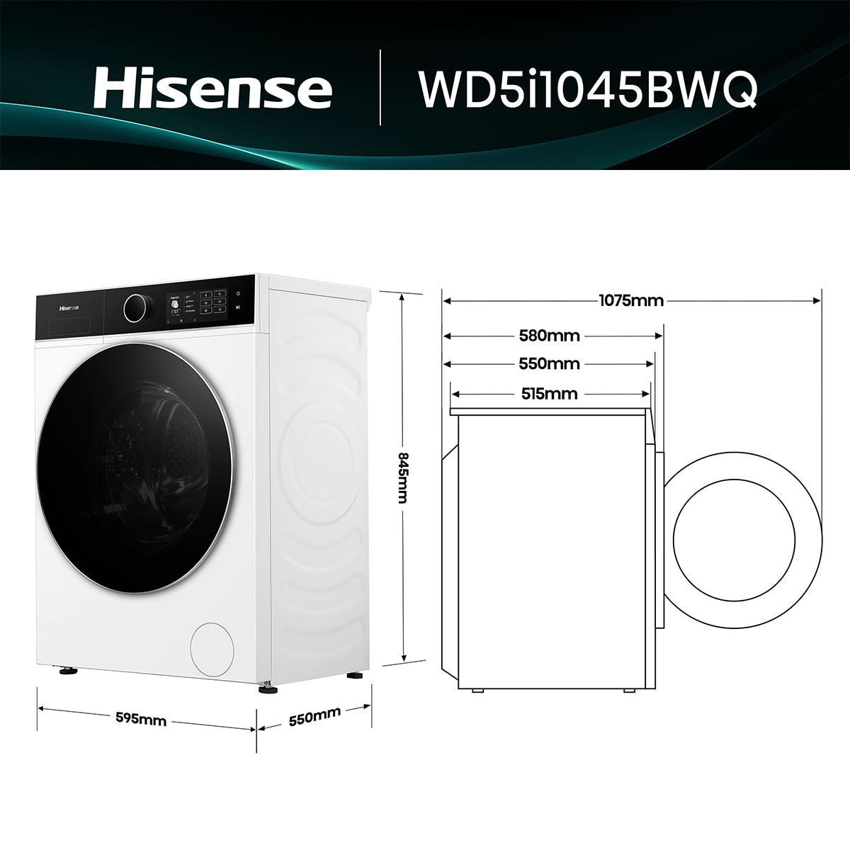 Lavadora secadora Hisense 10,5 kg/1.400 rpm, Función vapor - WD5i1045BWQ (Reacondicionado Grado C) - Blanco Blanco-3