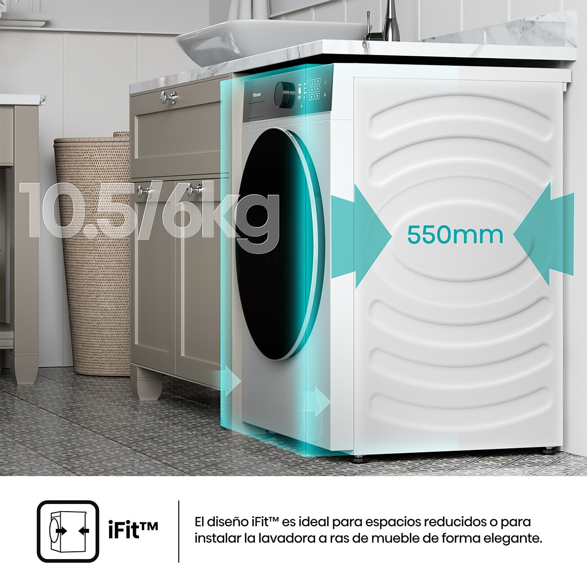 Lavadora secadora Hisense 10,5 kg/1.400 rpm, Función vapor - WD5i1045BWQ (Reacondicionado Grado C) - Blanco Blanco-7