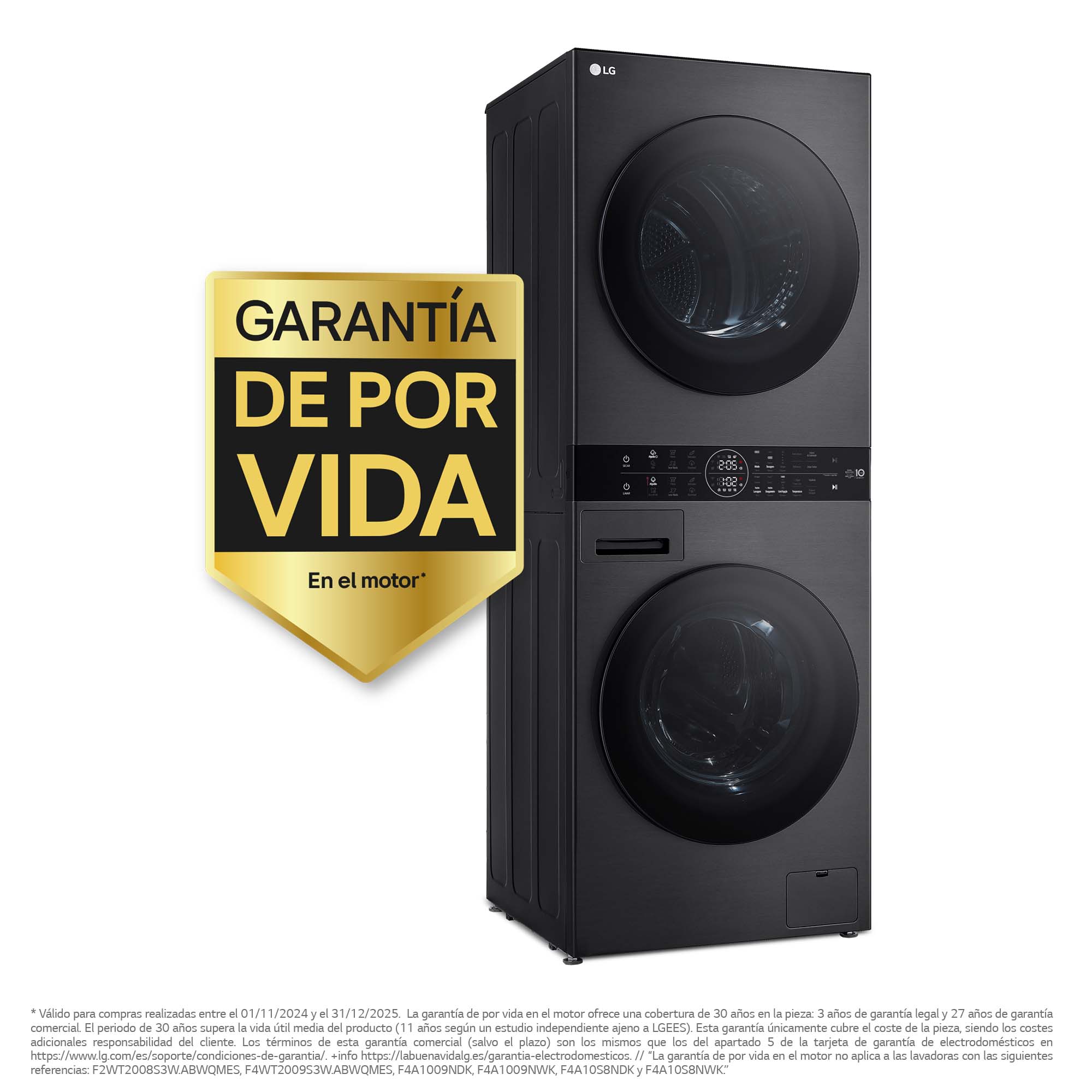 Torre de lavado y secado LG WT1210BBF, Direct Drive con inteligencia artificial, Bomba de calor Dual Inverter, 12kg lavado, 10kg secado, 1400rpm, clasificación A-10/C (Reacondicionado Grado D) - Grafito Grafito-2