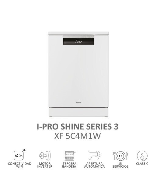 Imagen 5 de Lavavajillas Haier 15 servicios, 60 cm, 3º bandeja, con WIFI I-PRO SHINE - XF 5C4M1W (Reacondicionado Grado C) - Blanco Blanco