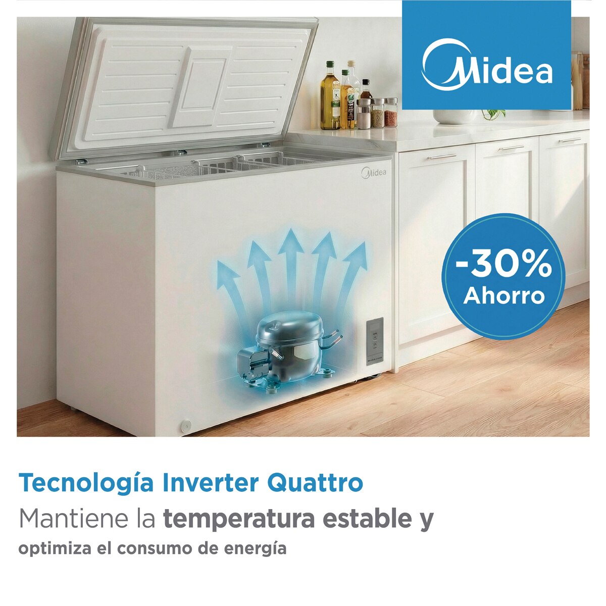 Congelador horizontal Midea, Inverter y tirador integrado - MDRC211FZE01 (Reacondicionado Grado C) - Blanco Blanco-4