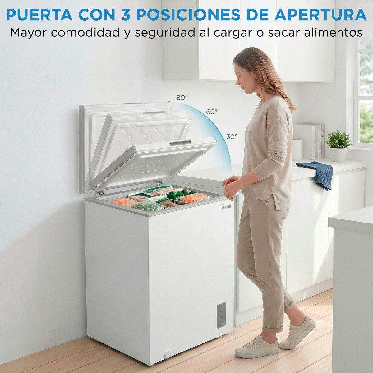 Congelador horizontal Midea, Inverter y tirador integrado - MDRC211FZE01 (Reacondicionado Grado C) - Blanco Blanco-8