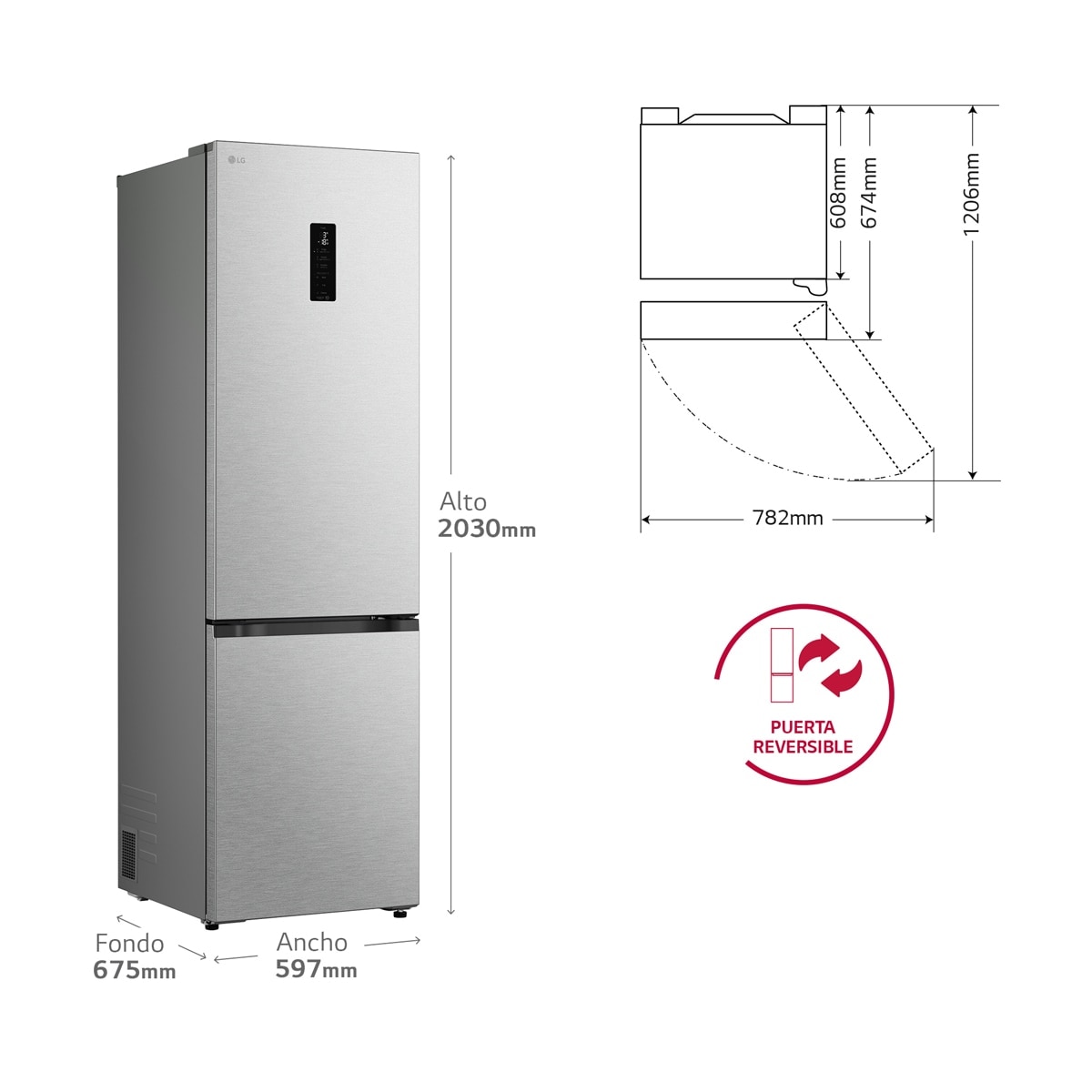 Frigorífico Combi LG DoorCooling+, 2,03m, Serie 700 - GBBS727BMB (Reacondicionado Grado D) - Acero antihuellas Acero antihuellas-2