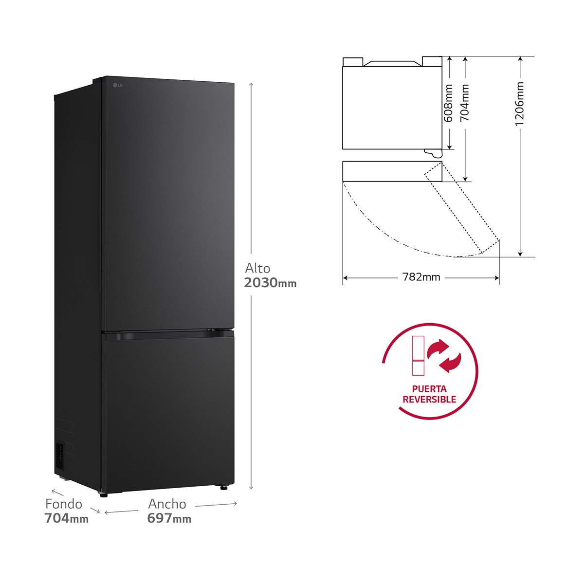 Frigorífico Combi LG DoorCooling+, Serie 700 - GBBW726CEV (Reacondicionado Grado D) - Acero negro grafito Acero negro grafito-2