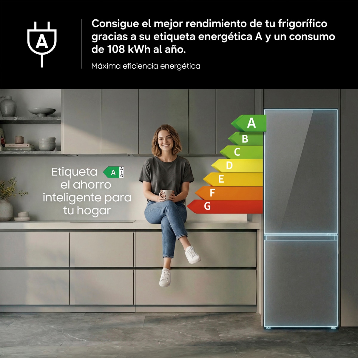 Frigorífico Combi Samsung No frost, Smart - RB38C7B6A22/EF (Reacondicionado Grado B) - Cristal negro Cristal negro-6