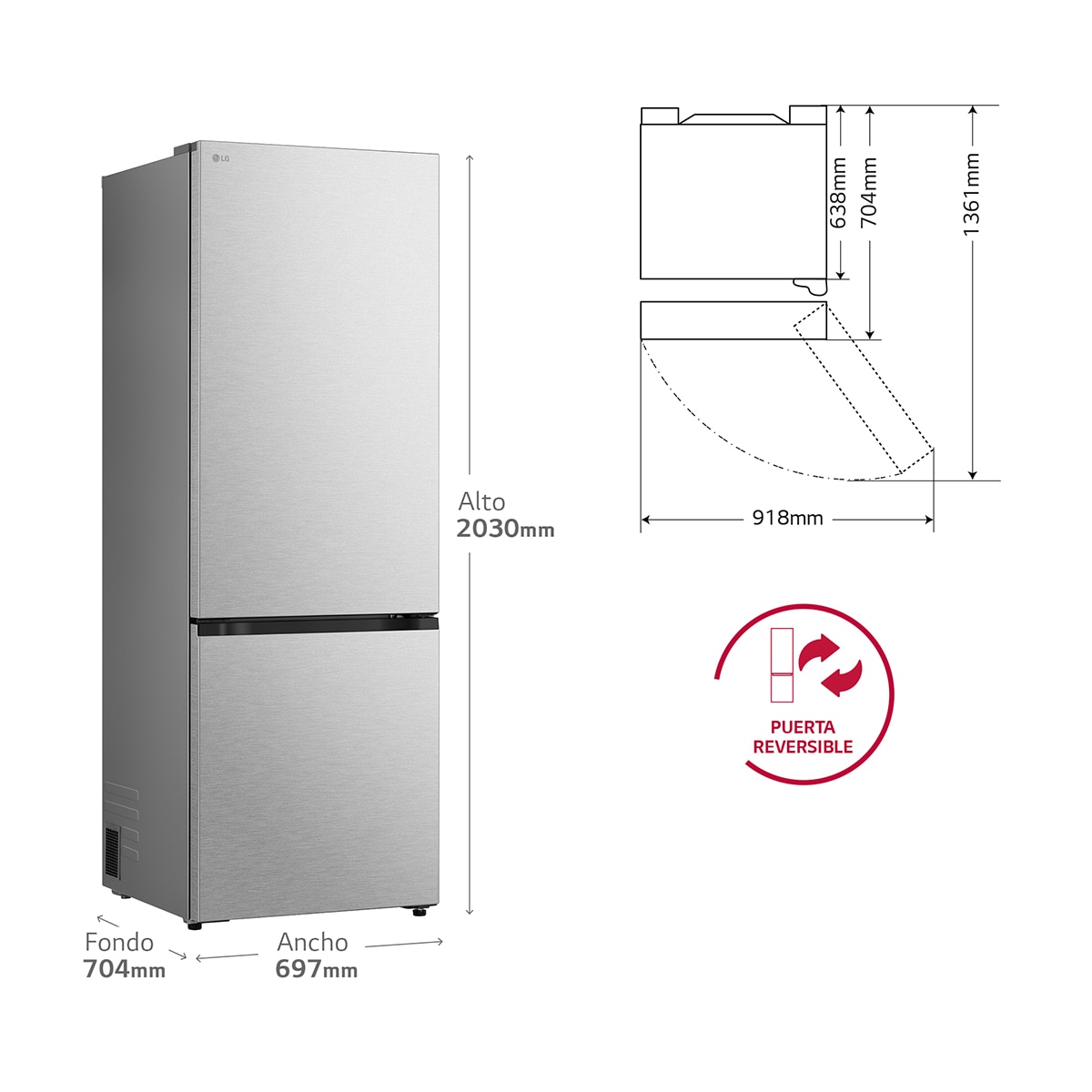 Frigorífico Combi LG, DoorCooling+ - GBBW726CMB (Reacondicionado Grado D) - Acero texturizado Acero texturizado-2