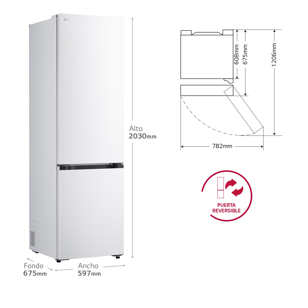 Frigorífico Combi LG DoorCooling+, 2,03m, Serie 700 - GBBS726CSW (Reacondicionado Grado D) - Blanco Blanco-2