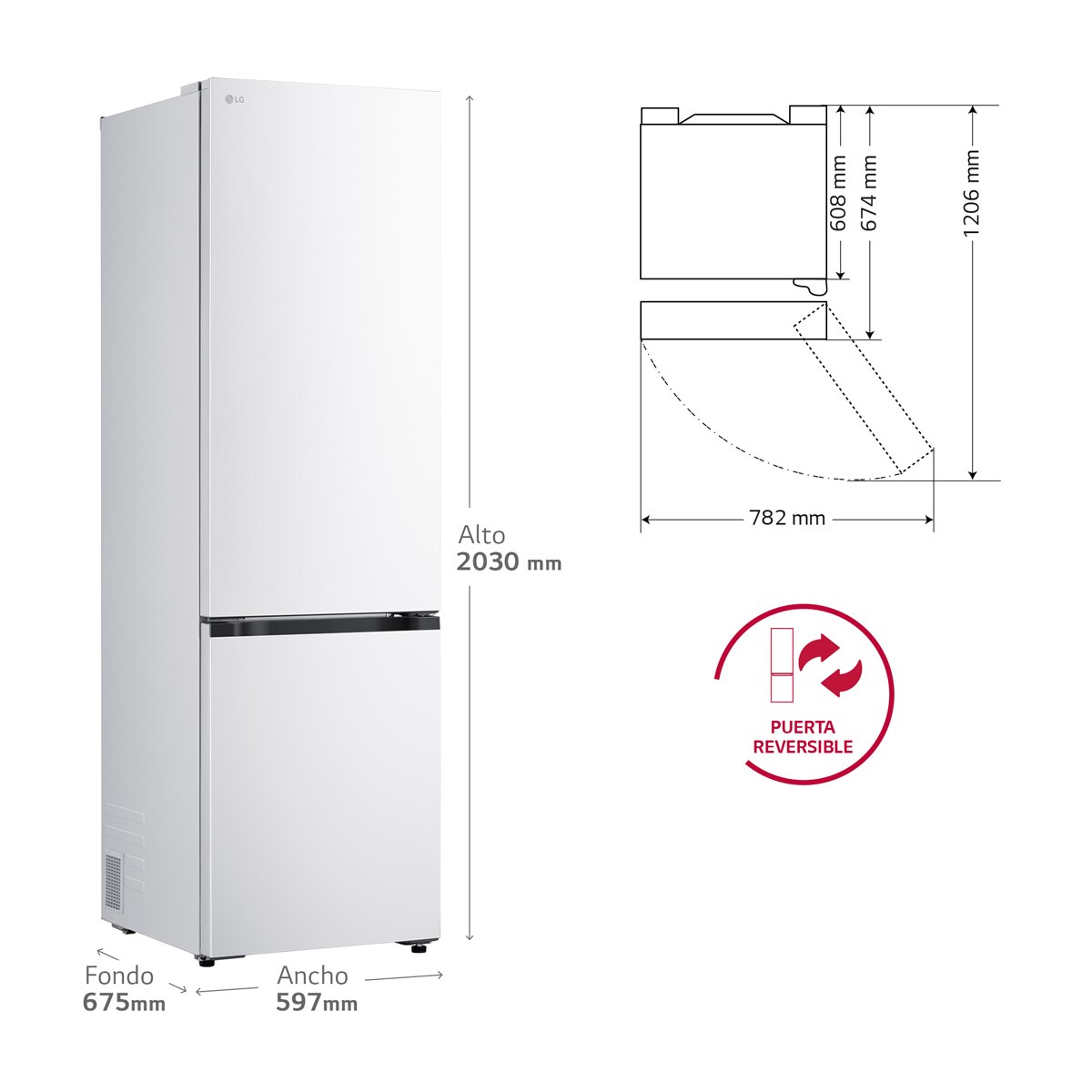Frigorífico Combi LG Serie 500, Total No Frost, Door Cooling+ - GBBS524CSW (Reacondicionado Grado C) - Blanco Blanco-2