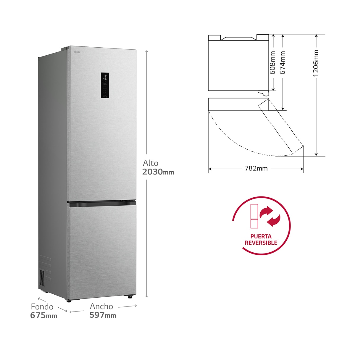 Frigorífico Combi LG, DoorCooling+, Serie 700 - GBBS727CMB (Reacondicionado Grado C) - Acero texturizado Acero texturizado-2