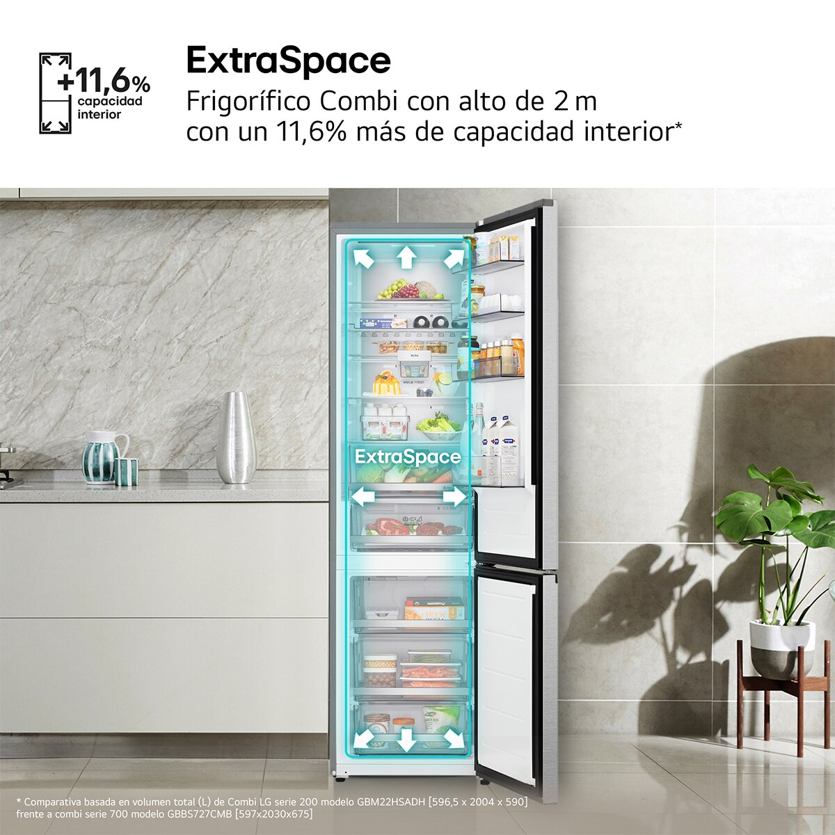 Frigorífico Combi LG, DoorCooling+, Serie 700 - GBBS727CMB (Reacondicionado Grado C) - Acero texturizado Acero texturizado-11