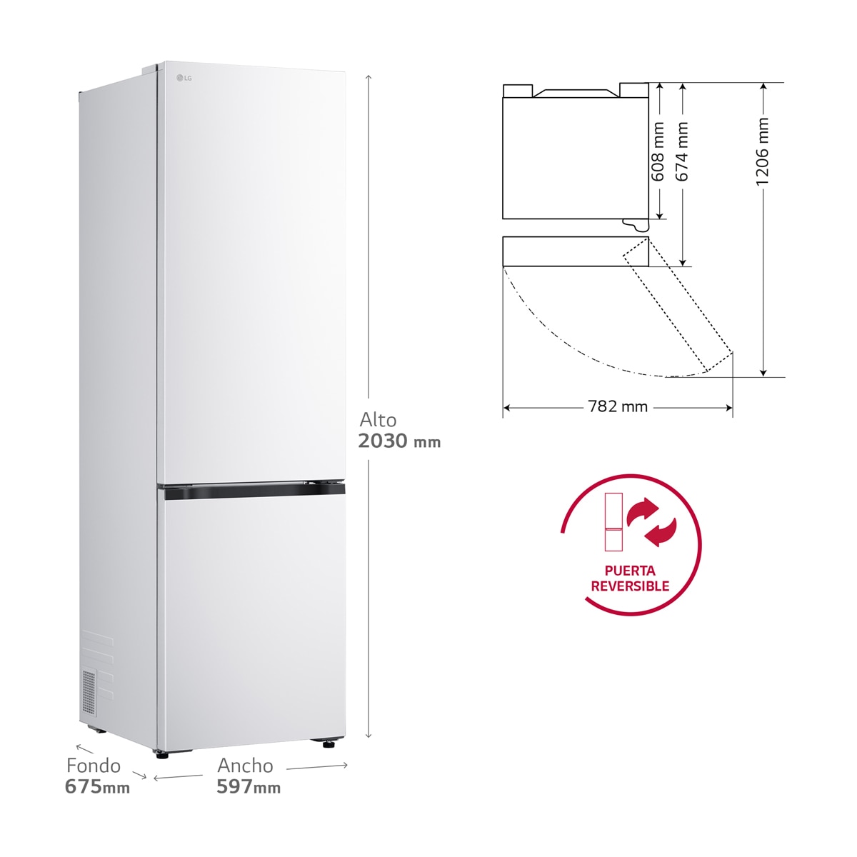 Frigorífico Combi LG Serie 500, Total No Frost, Door Cooling+ - GBBS524CSW (Reacondicionado Grado C) - Blanco Blanco-2