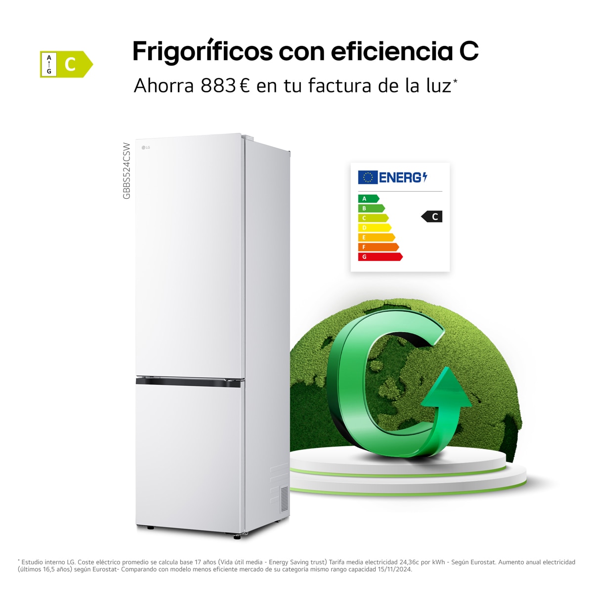 Frigorífico Combi LG Serie 500, Total No Frost, Door Cooling+ - GBBS524CSW (Reacondicionado Grado C) - Blanco Blanco-5