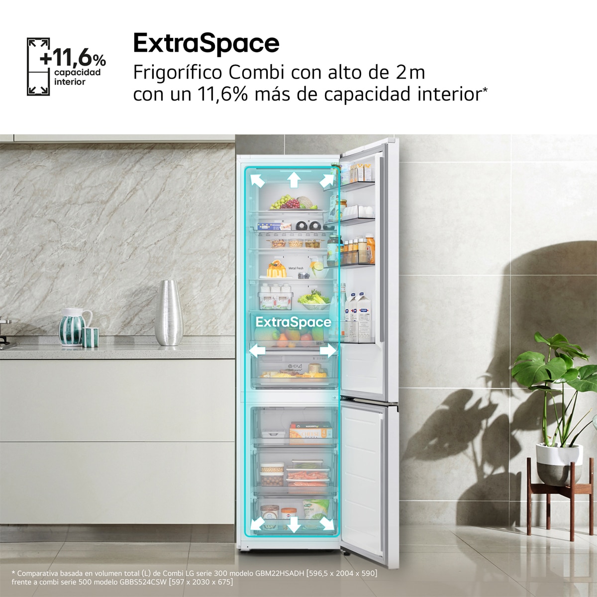 Frigorífico Combi LG Serie 500, Total No Frost, Door Cooling+ - GBBS524CSW (Reacondicionado Grado C) - Blanco Blanco-11