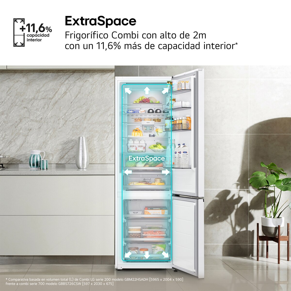 Frigorífico Combi LG DoorCooling+, 2,03m, Serie 700 - GBBS726CSW (Reacondicionado Grado D) - Blanco Blanco-11