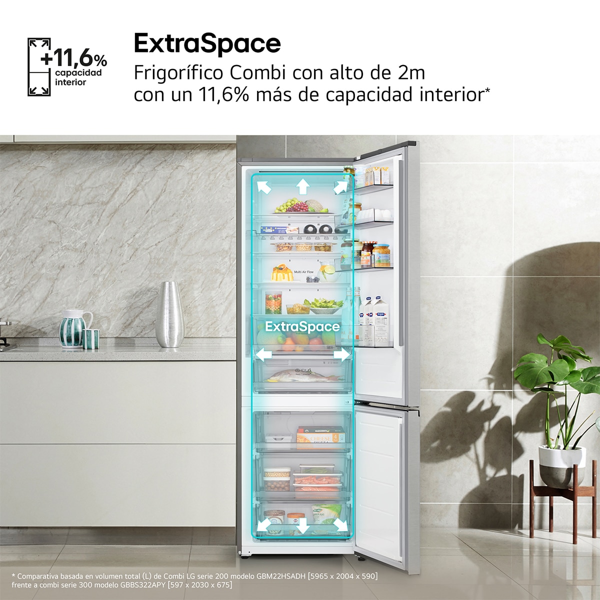 Frigorífico Combi LG DoorCooling+, 2.03m, Serie 300 - GBBS322APY (Reacondicionado Grado C) - Acero antihuellas Acero antihuellas-11