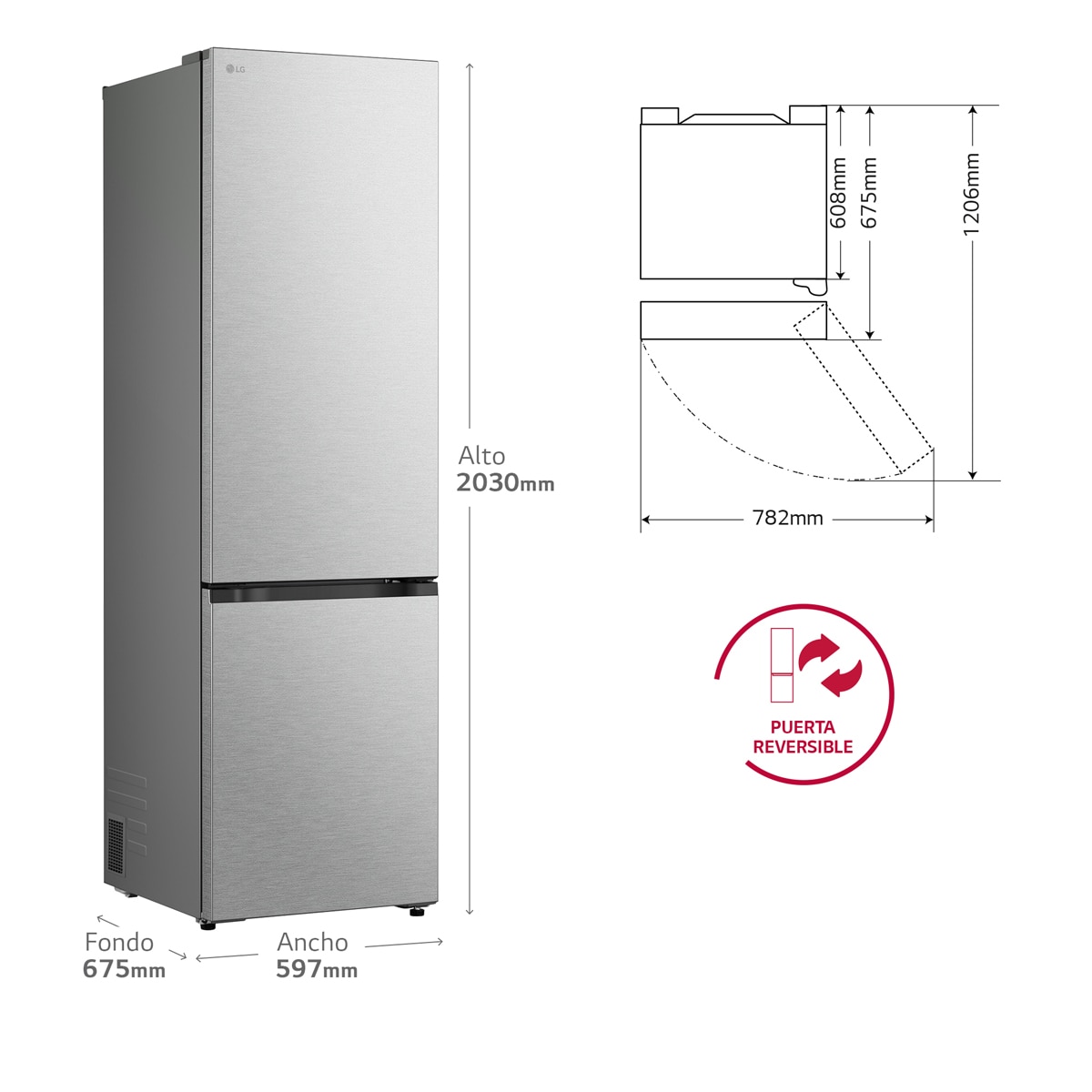 Frigorífico Combi LG DoorCooling+, Serie 700 - GBBS726AMB (Reacondicionado Grado C) - Acero antihuellas Acero antihuellas-2