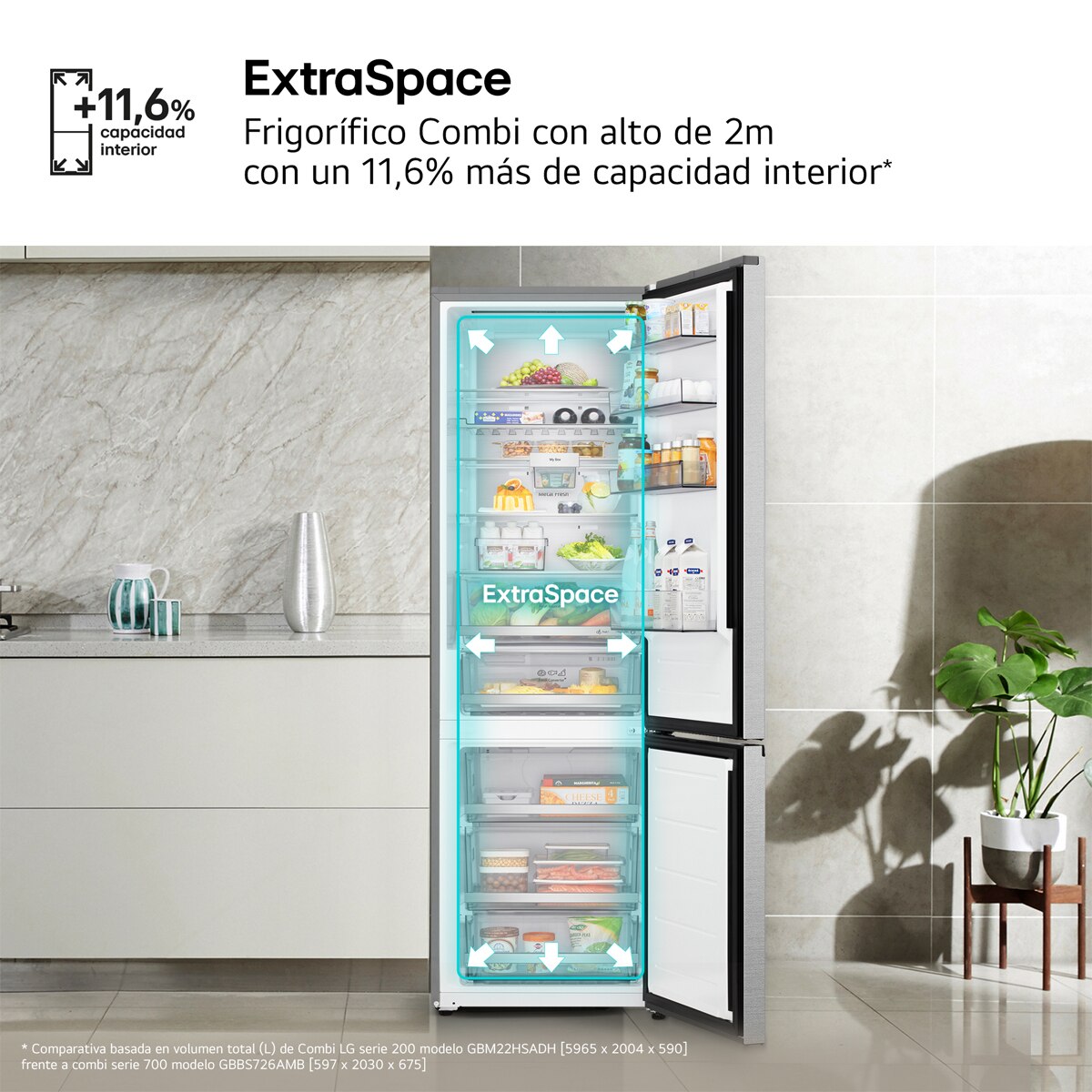 Frigorífico Combi LG DoorCooling+, Serie 700 - GBBS726AMB (Reacondicionado Grado C) - Acero antihuellas Acero antihuellas-11