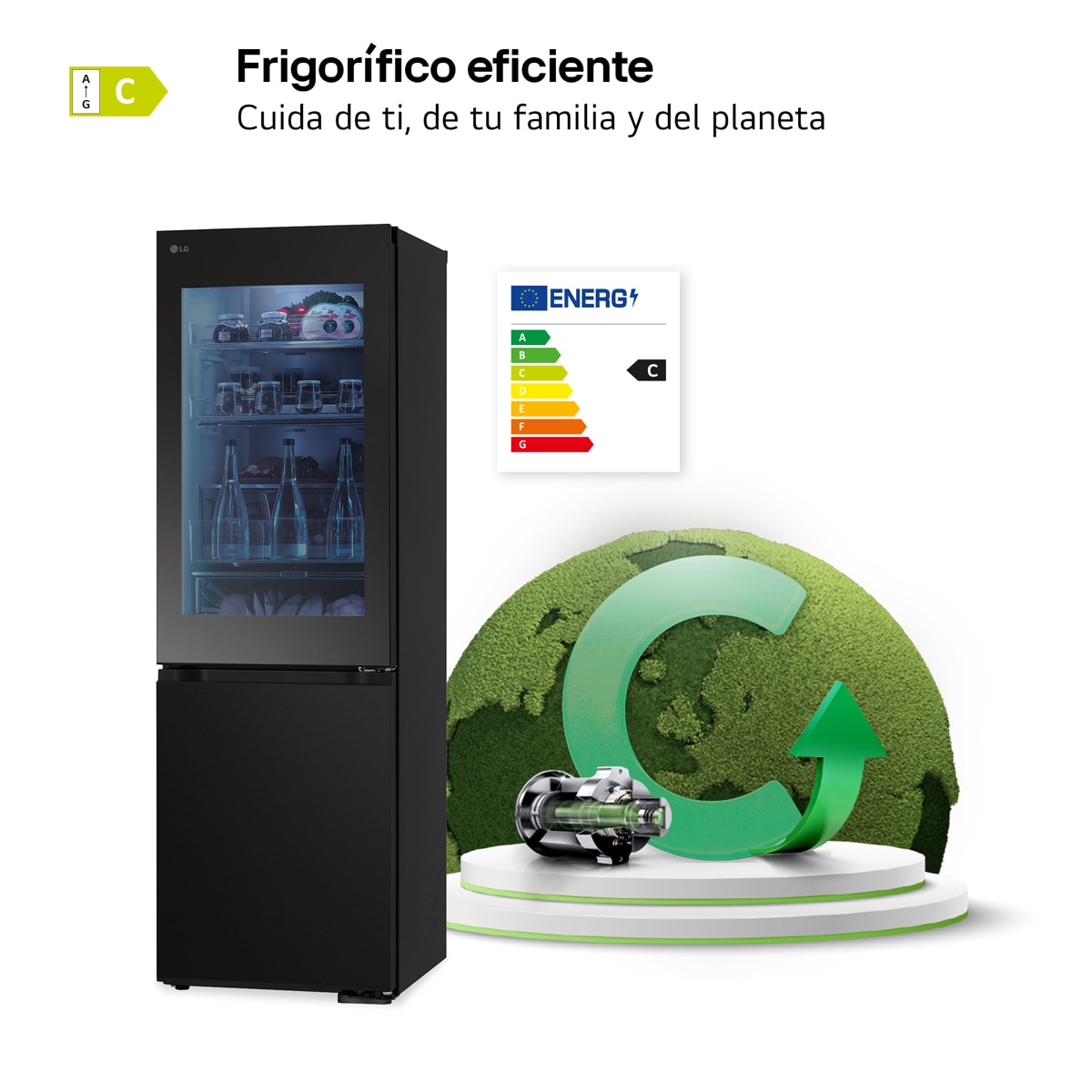 Frigorífico Combi LG No Frost, 186 cm, 352 l, InstaView, negro- GBG5160CEV (Reacondicionado Grado D) - Acero negro grafito Acero negro grafito-4