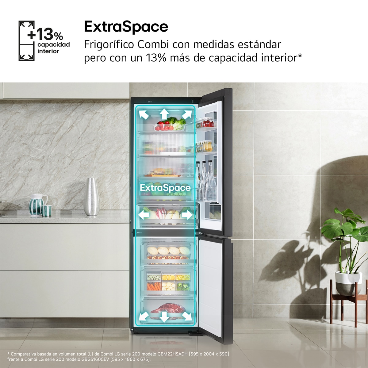 Frigorífico Combi LG No Frost, 186 cm, 352 l, InstaView, negro- GBG5160CEV (Reacondicionado Grado D) - Acero negro grafito Acero negro grafito-10