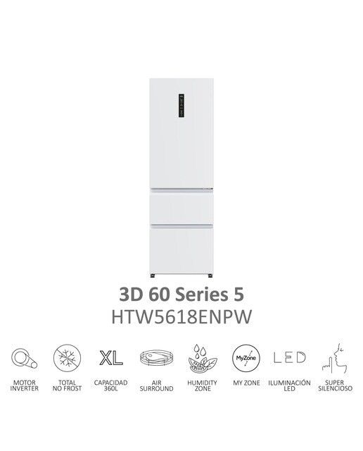 Frigorífico Combi Haier Total No Frost con WIFI 3D 60 Series 5 - HTW5618ENPW (Reacondicionado Grado D) - Blanco Blanco-6