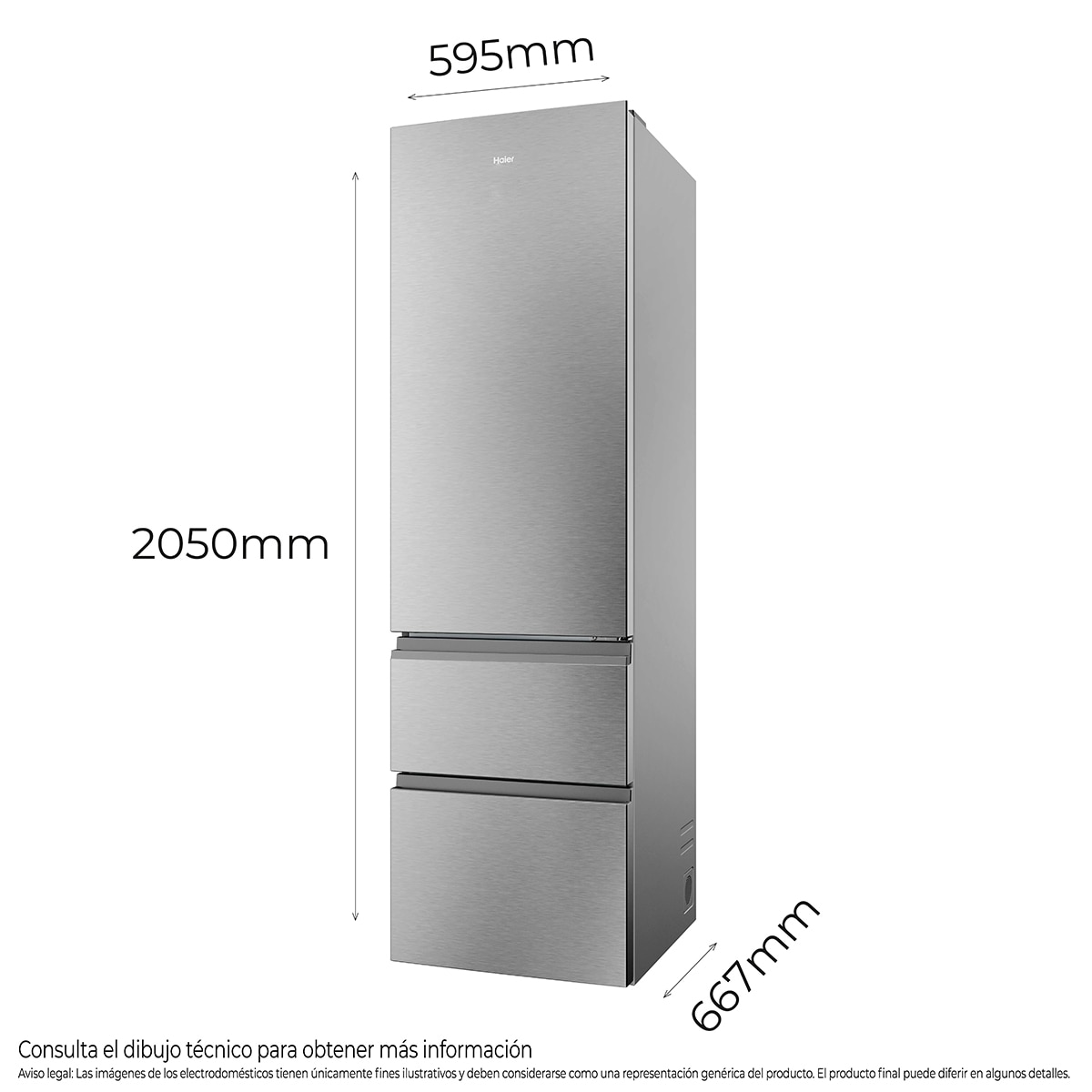 Frigorífico Combi Haier Total No Frost 3D 60 Series - HTR3620CNMG (Reacondicionado Grado D) - Inox Inox-2