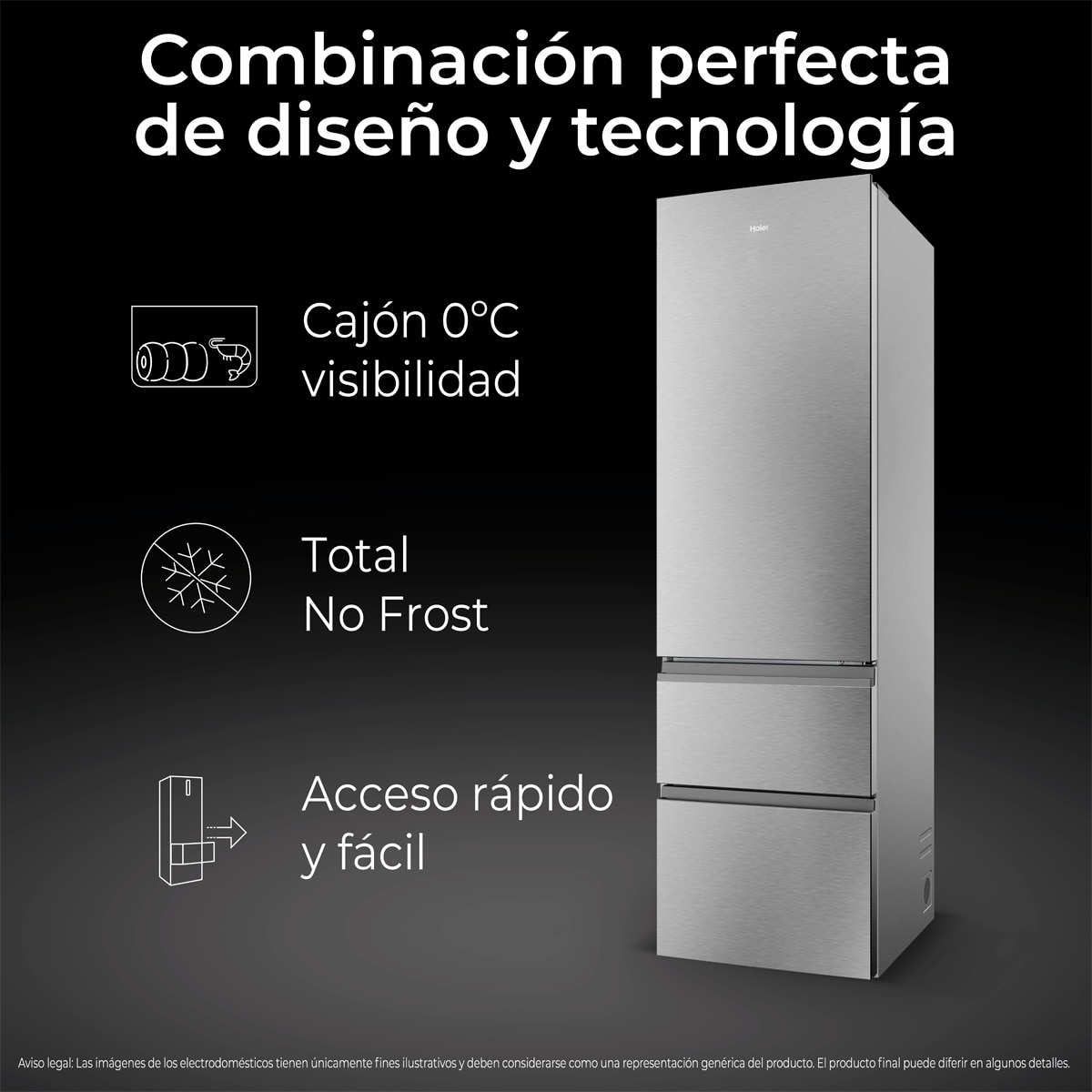 Frigorífico Combi Haier Total No Frost 3D 60 Series - HTR3620CNMG (Reacondicionado Grado D) - Inox Inox-5