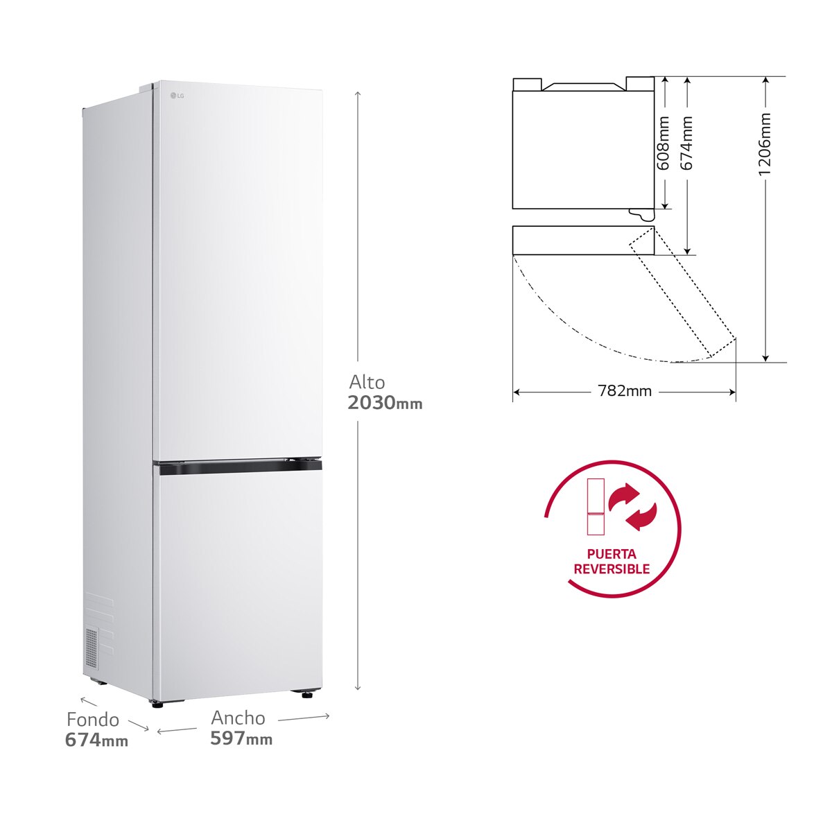 Frigorífico Combi LG DoorCooling+, 2,03m, Serie 700 - GBBS726ASW (Reacondicionado Grado C) - Blanco Blanco-2