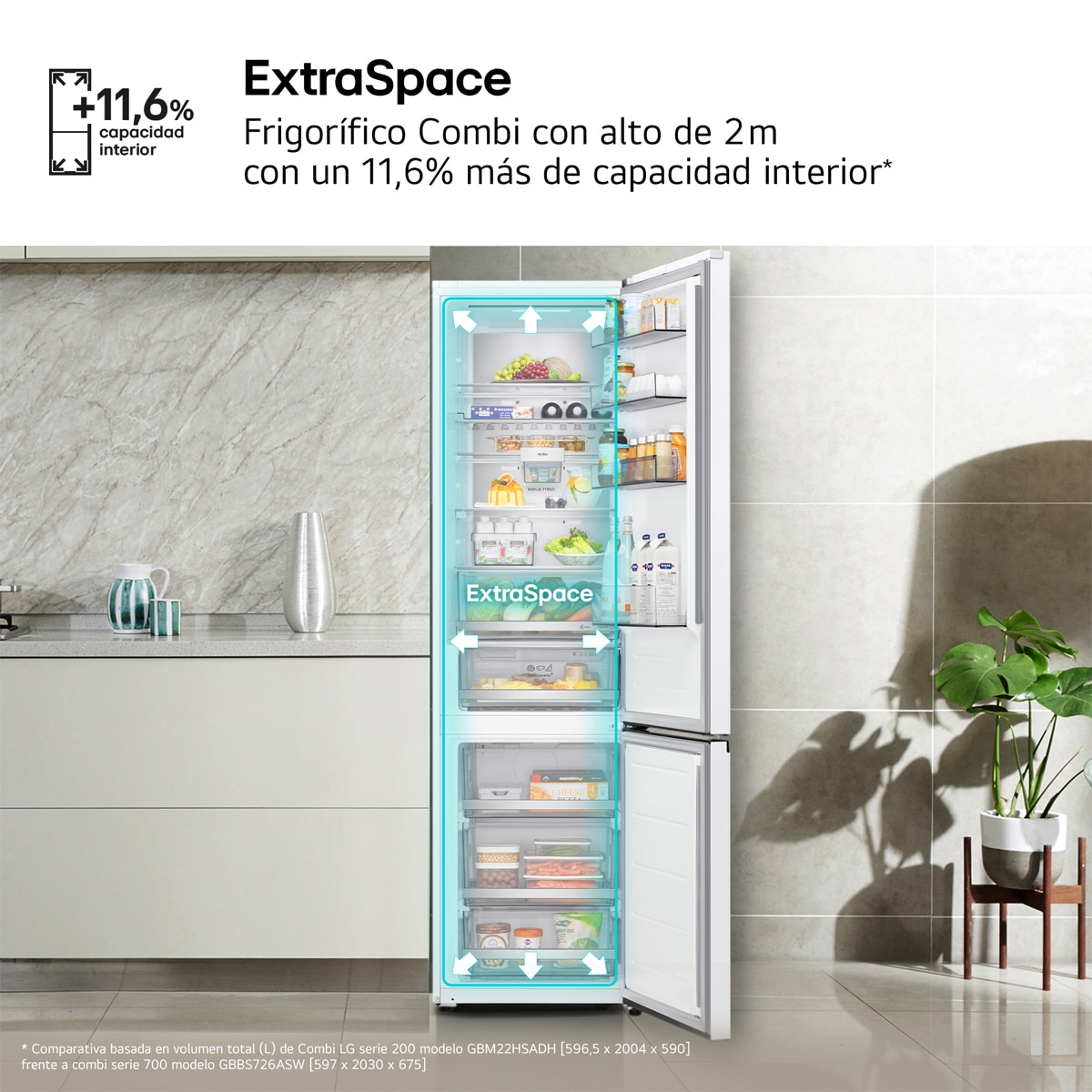 Frigorífico Combi LG DoorCooling+, 2,03m, Serie 700 - GBBS726ASW (Reacondicionado Grado C) - Blanco Blanco-11