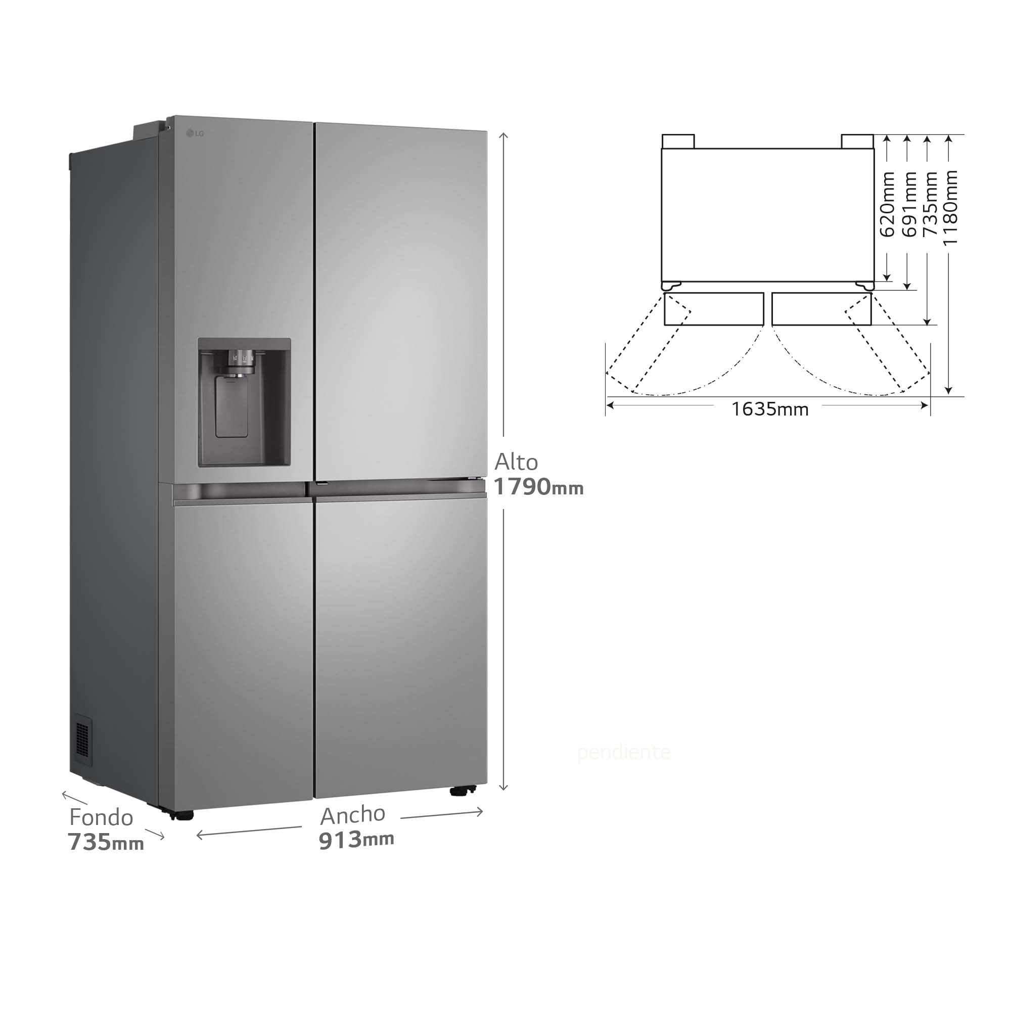 Frigorífico americano LG Smart Inverter Compressor, 179 cm, 641 l, Door-in-Door, con dispensador - GSJC41PYPE (Reacondicionado Grado D) - Inox Inox-5